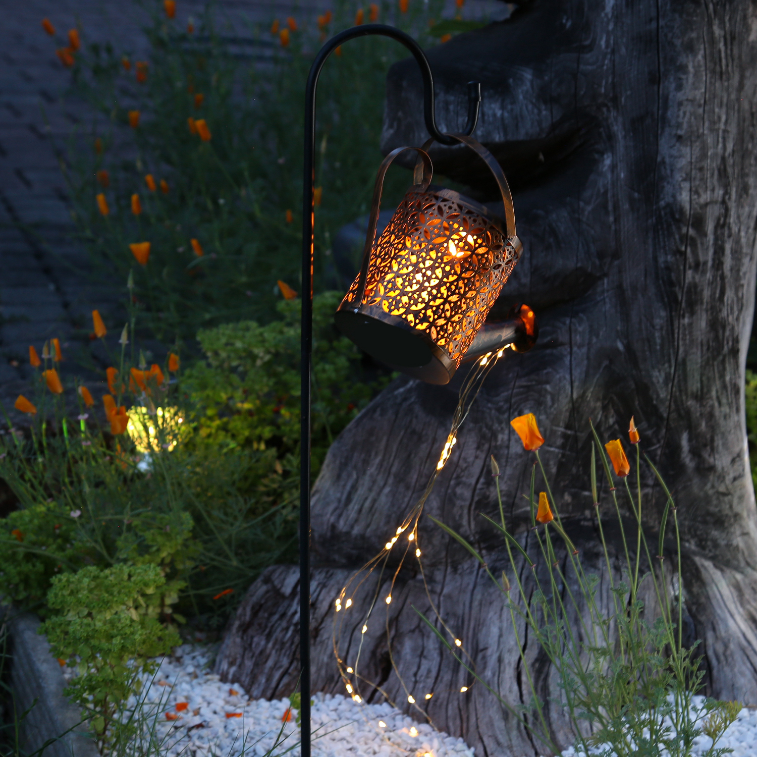 LED Solar Giesskanne - Gartendekoration - 36 warmweisse LED - H- 80cm - Daemmerungssensor - fuer Aussen