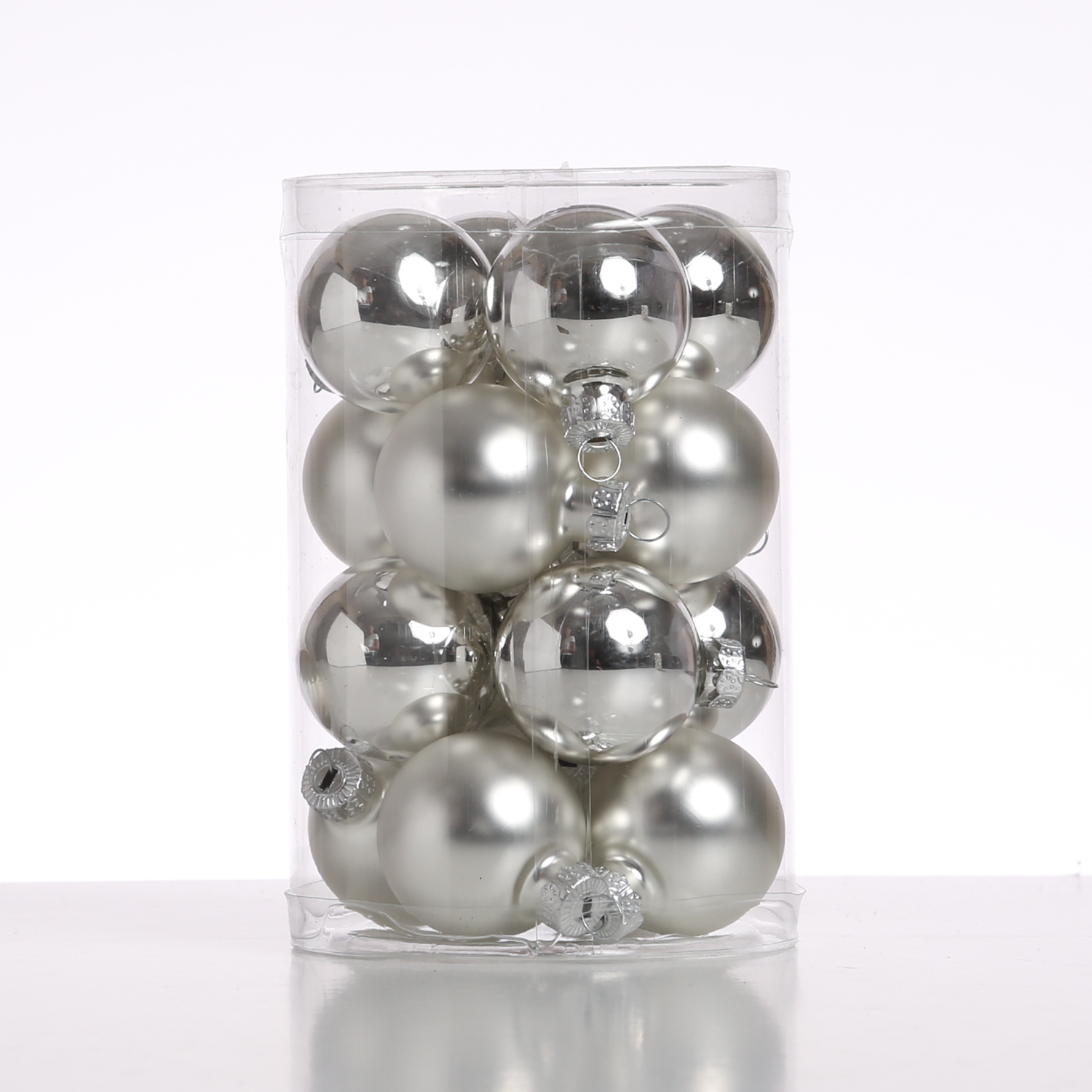 Christbaumkugel - Glas - D: 3,5cm - glänzend und matt - silber - 16er Set
