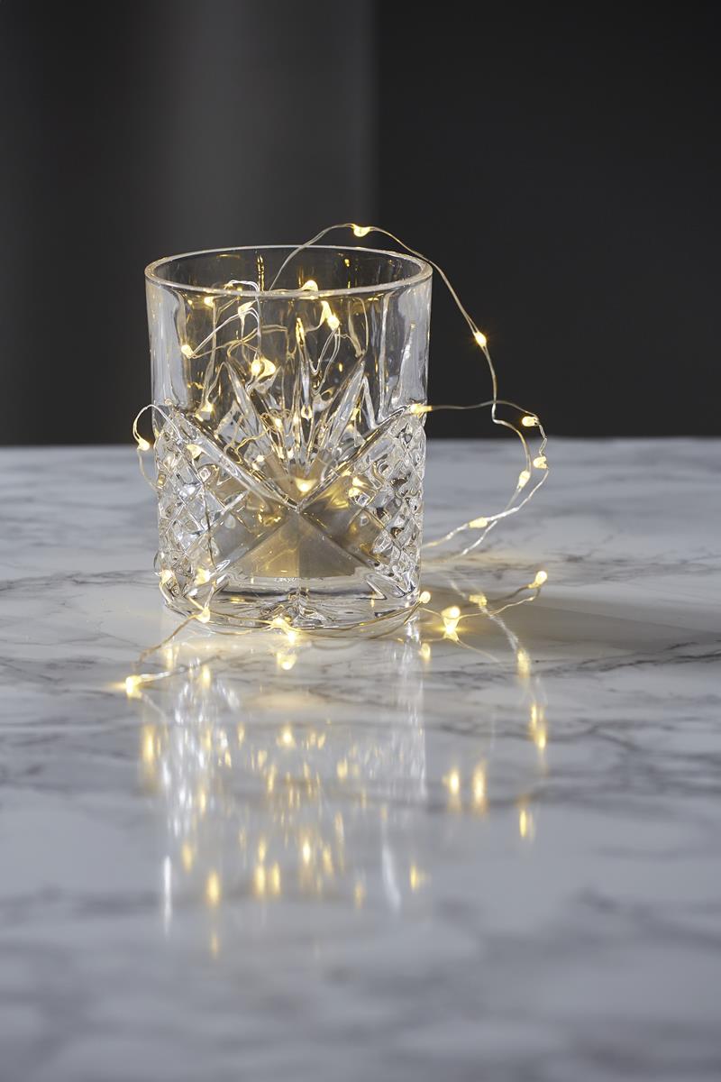 LED Drahtlichterkette "Dew Drop" - 40 warmweiße LED - silberner Draht - 2m - Batteriebetrieb - Timer