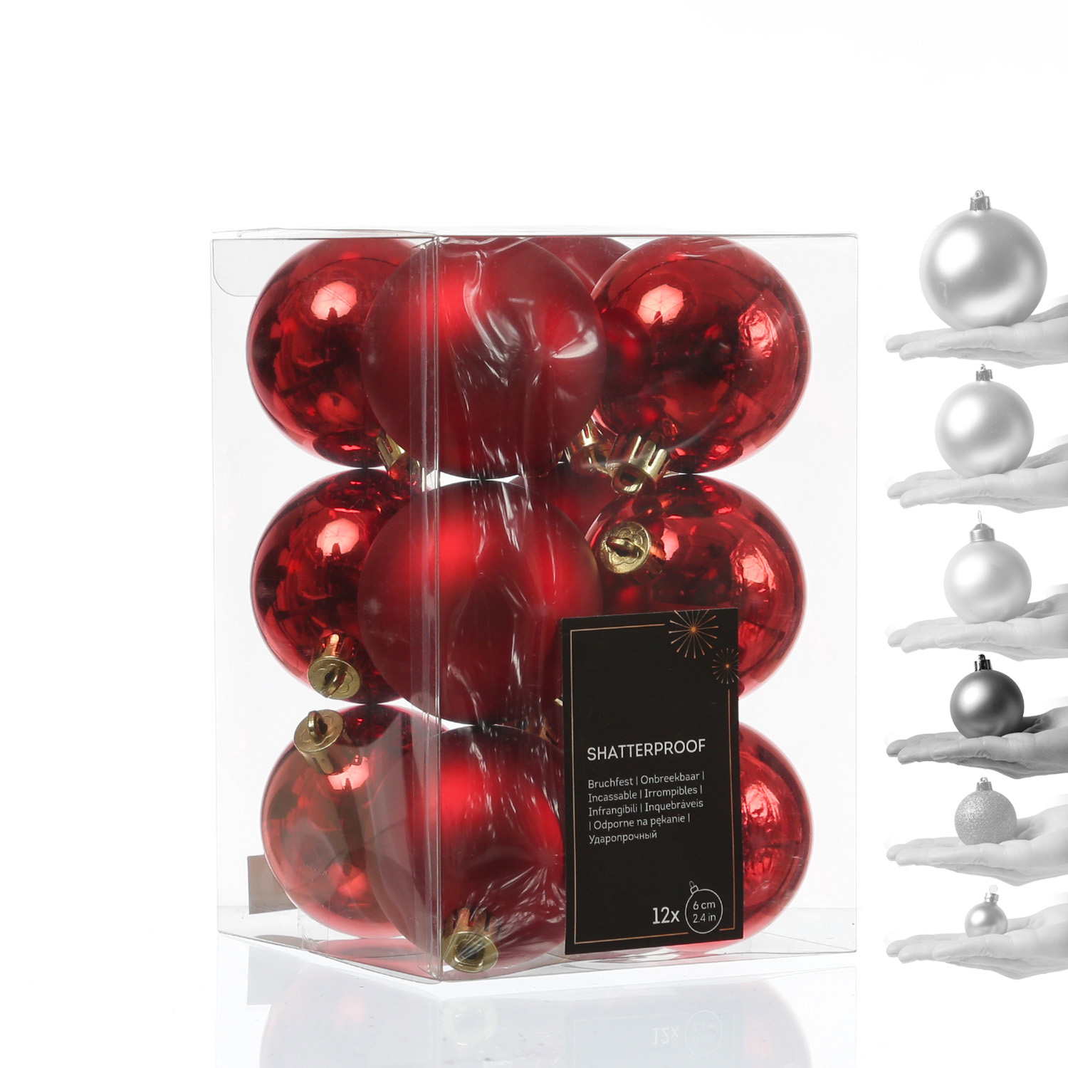 Christbaumkugeln - Weihnachtbaumskugeln - bruchfest - D: 6cm - glänzend/matt  - rot - 12er Set