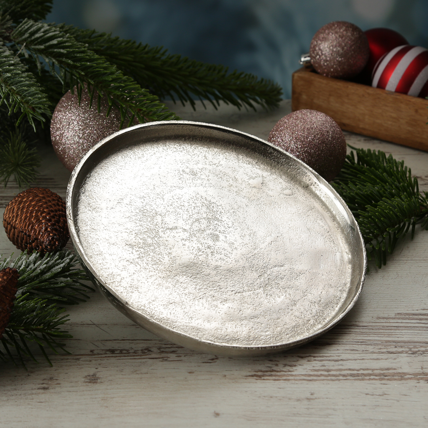 Dekoteller - Dekotablett - Kerzenteller - Aluminium - D: 20cm - rund - silber