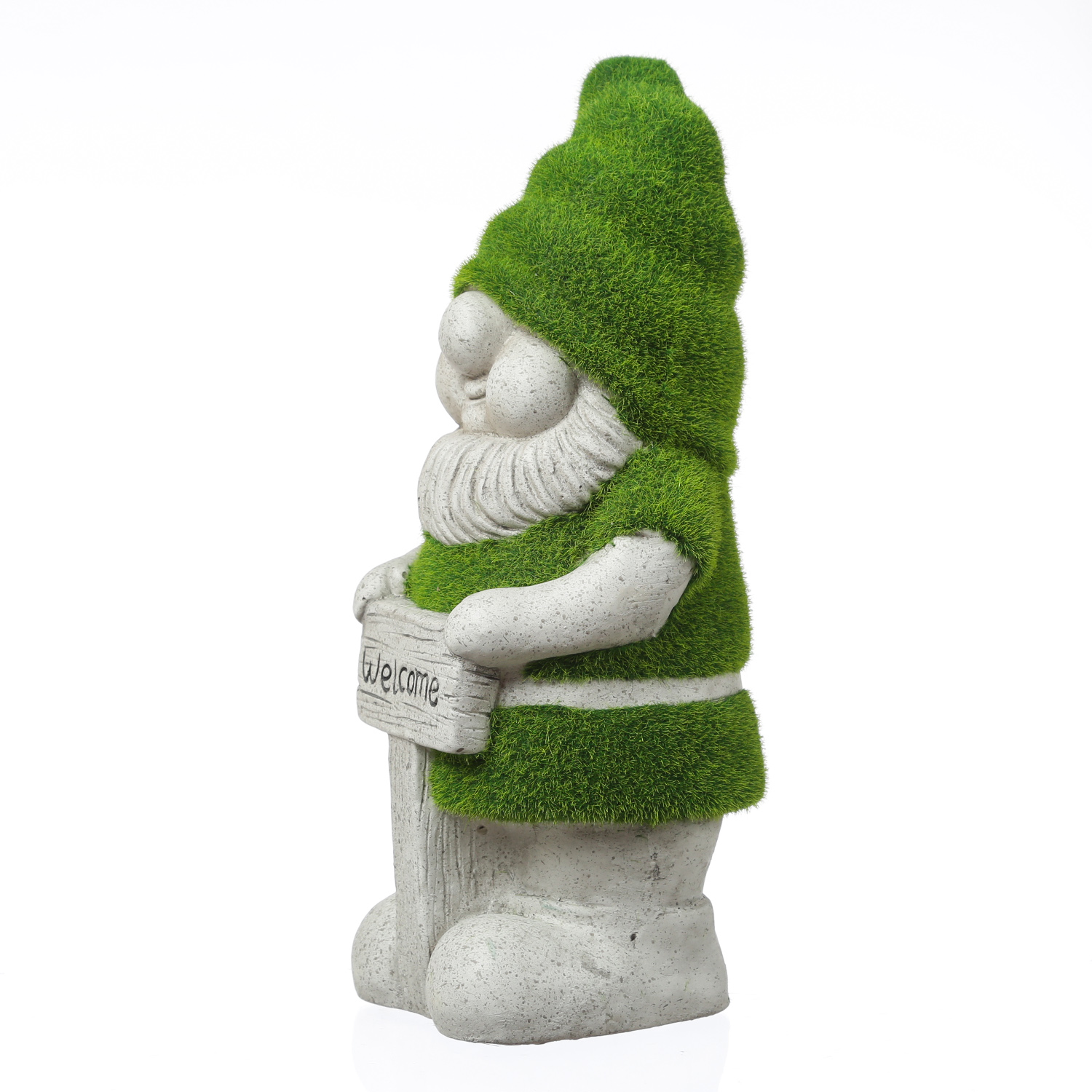 Gartenzwerg WELCOME - Gartenfigur - Magnesia - H: 38cm -  grau, grün