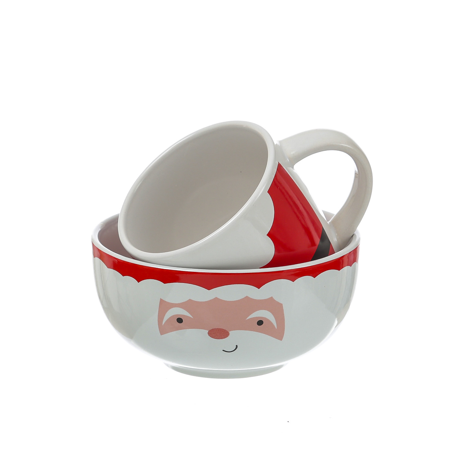 Frühstücksset Weihnachtsmann - Becher und Müslischale - Steingut - Geschirrset Weihnachten