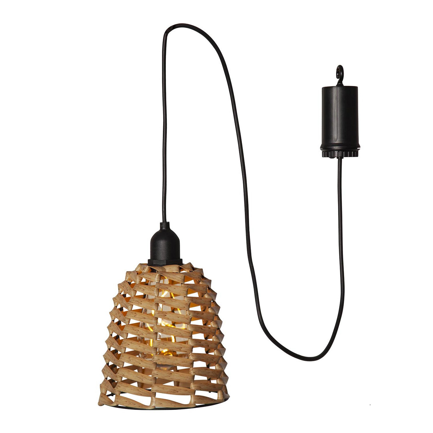 LED Hängeleuchte - Lampenschirm in Rattan-Optik - D: 15cm - Batterie/Timer - outdoor