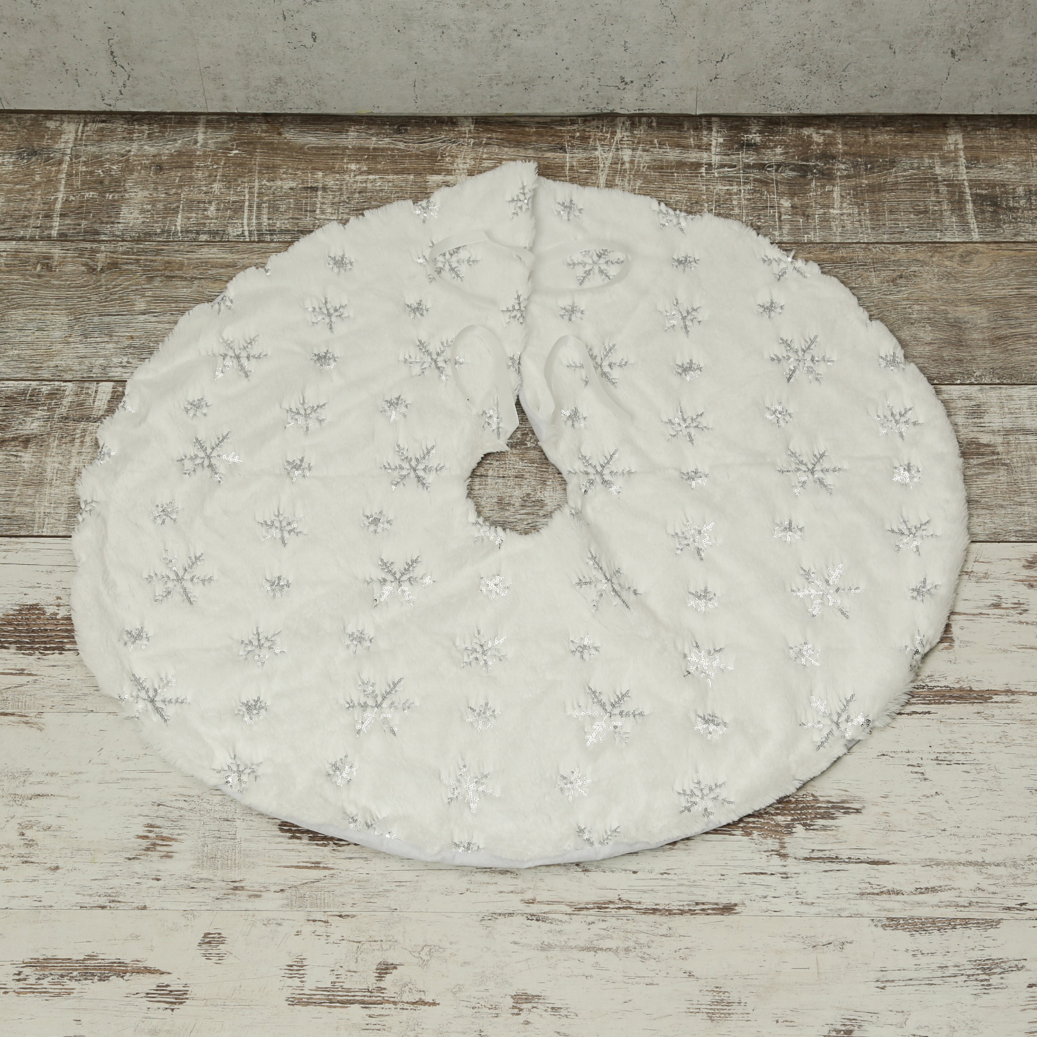 Weihnachtsbaumdecke Schneeflocken - Baumteppich - Polyester - D: 85cm - rund - weiß, silber
