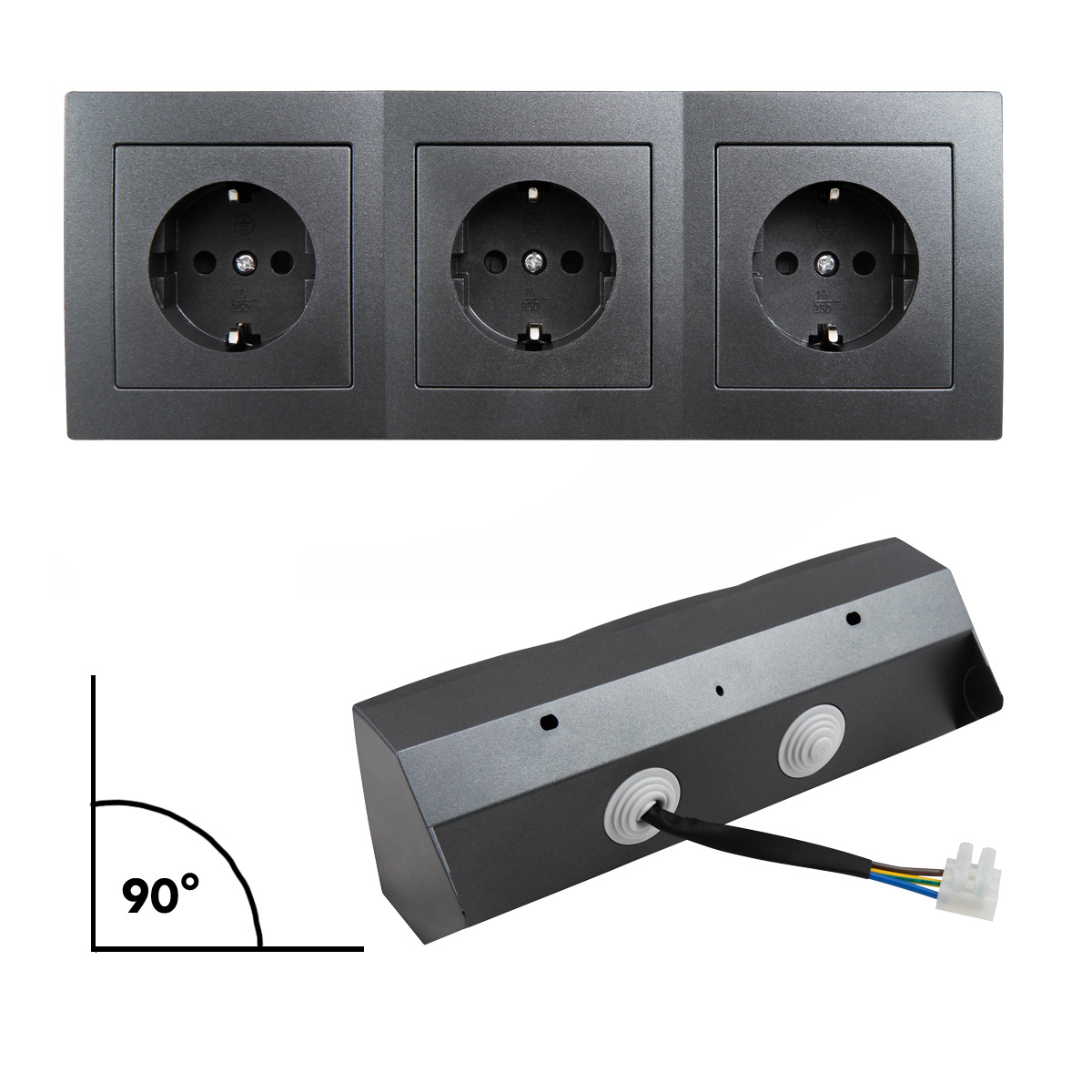 Steckdosenblock 3fach schwarz - Winkelmontage - Ideal für Küche, Werkstatt und Büro