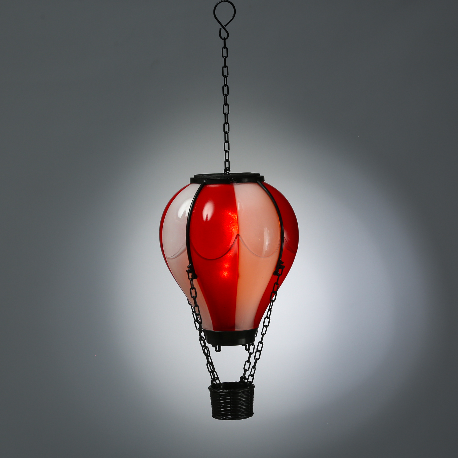 LED Solar Ballon - Heißluftballon mit Flammeneffekt - hängend - H: 25cm - Lichtsensor