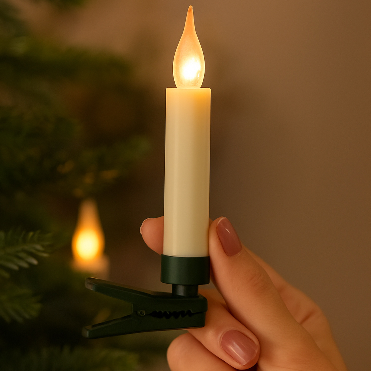 LED Baumkerzen mit Clip - 10 bernstein LED - kabellos - Fernbedienung - Timer - für Innen - 10er Set