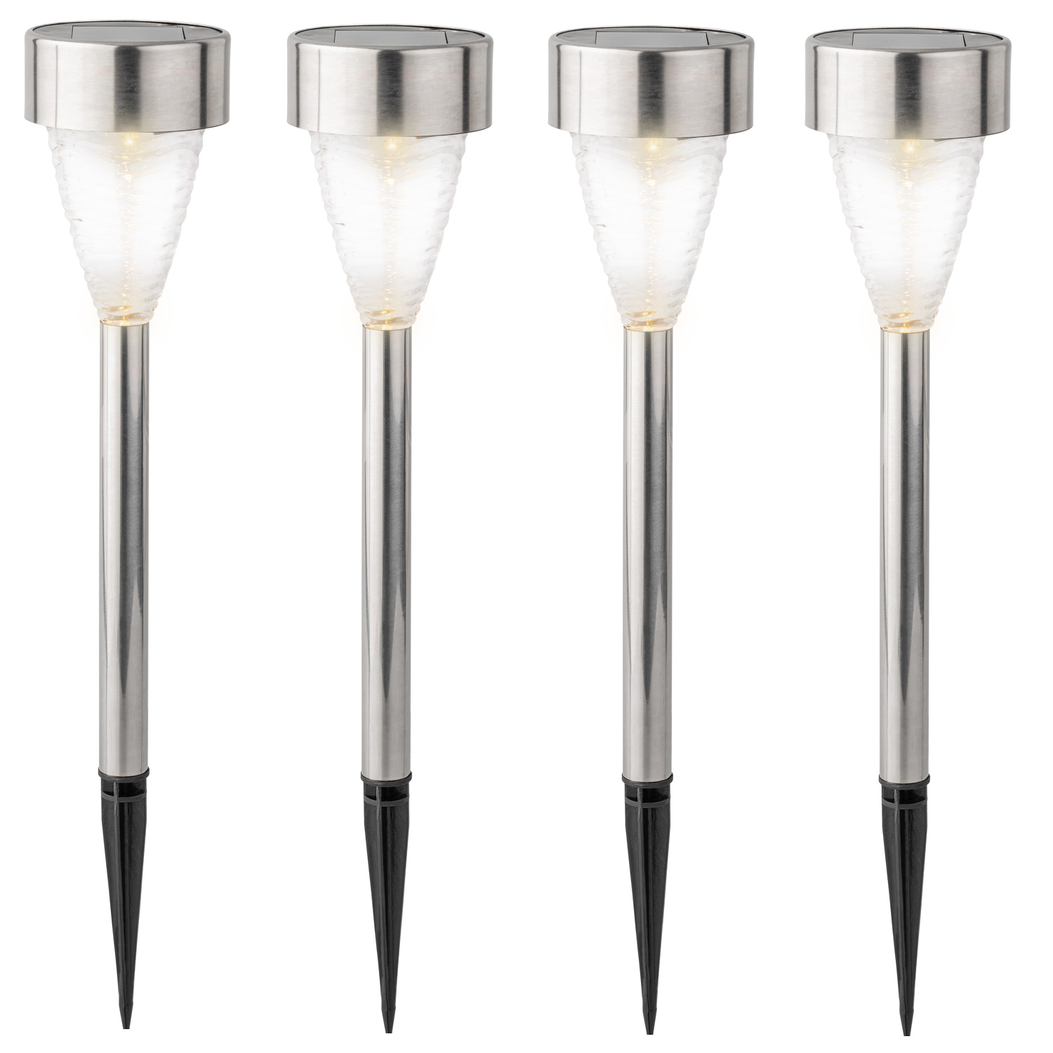 LED Solar Wegleuchten mit Erdspieß - Edelstahl - warmweiße LED - H: 29,5cm - silber - 4er Set
