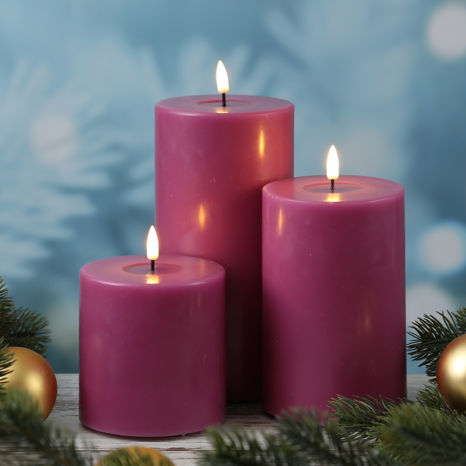 LED Stumpenkerze MIA - Echtwachs - realistische 3D Flamme - H: 10cm - D: 10cm - malve