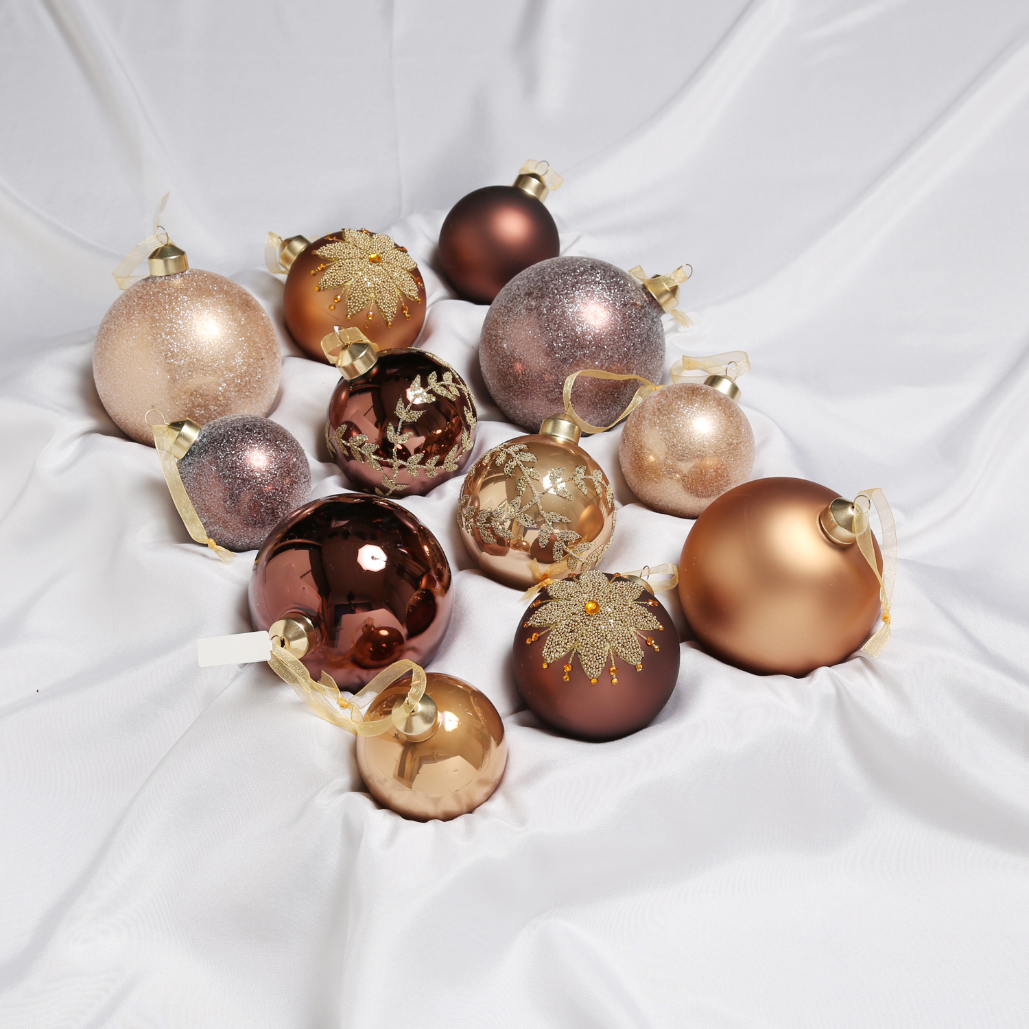 Christbaumkugeln - Weihnachtsbaumkugeln - Glas - D: 8cm - glänzend/matt - creme