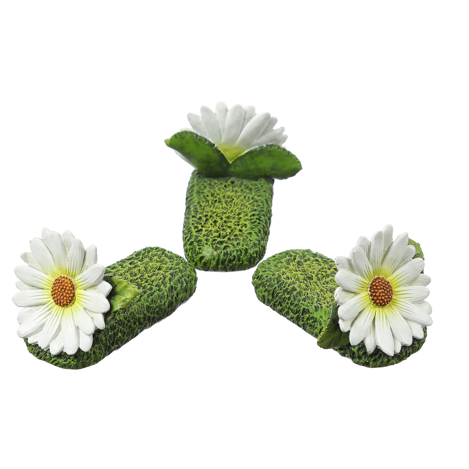 Blumentopffüße weiße Blumen - Pflanzkübel Untersetzer - Kübelfüße - Polyresin - 3er Set