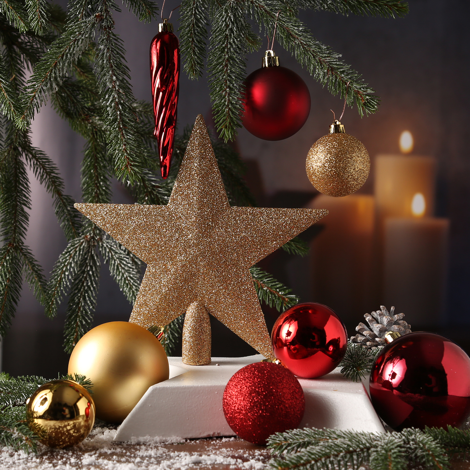 Christbaumkugel - Weihnachtsbaumkugel - bruchfest - glänzend matt glitzernd - gold, rot - 33er Set