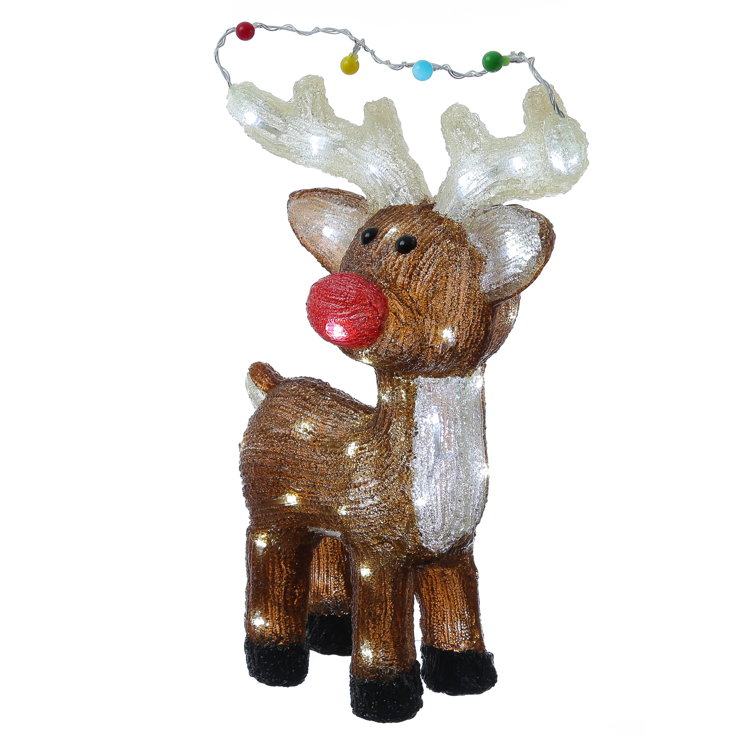 LED Rentier - Acryl Weihnachtsfigur - 48 kaltweiße LED - H: 47cm - mit Trafo - für Außen