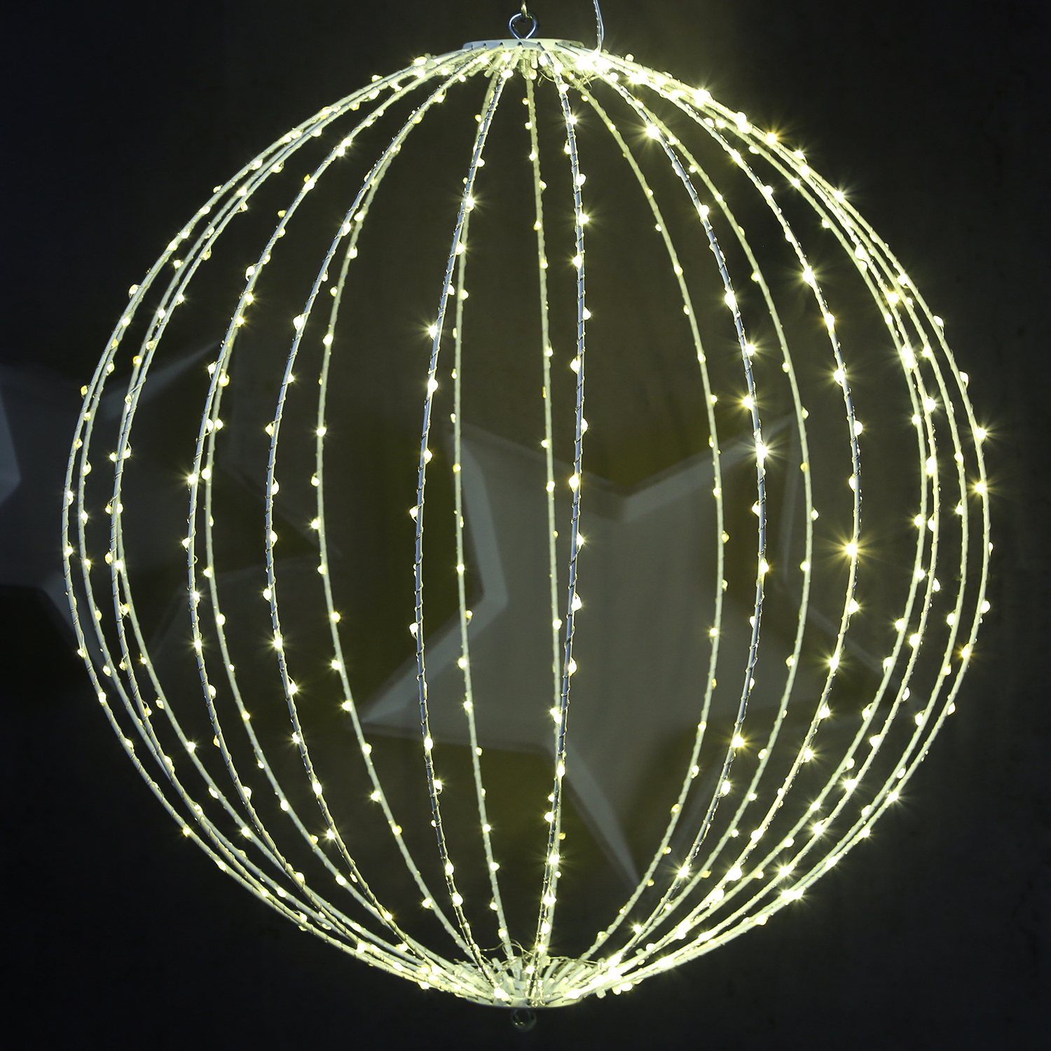 LED Drahtkugel - 3D Leuchtkugel - D: 58cm - 480 warmweiße LED - faltbar - 8 Modi/Timer - Innen/Außen