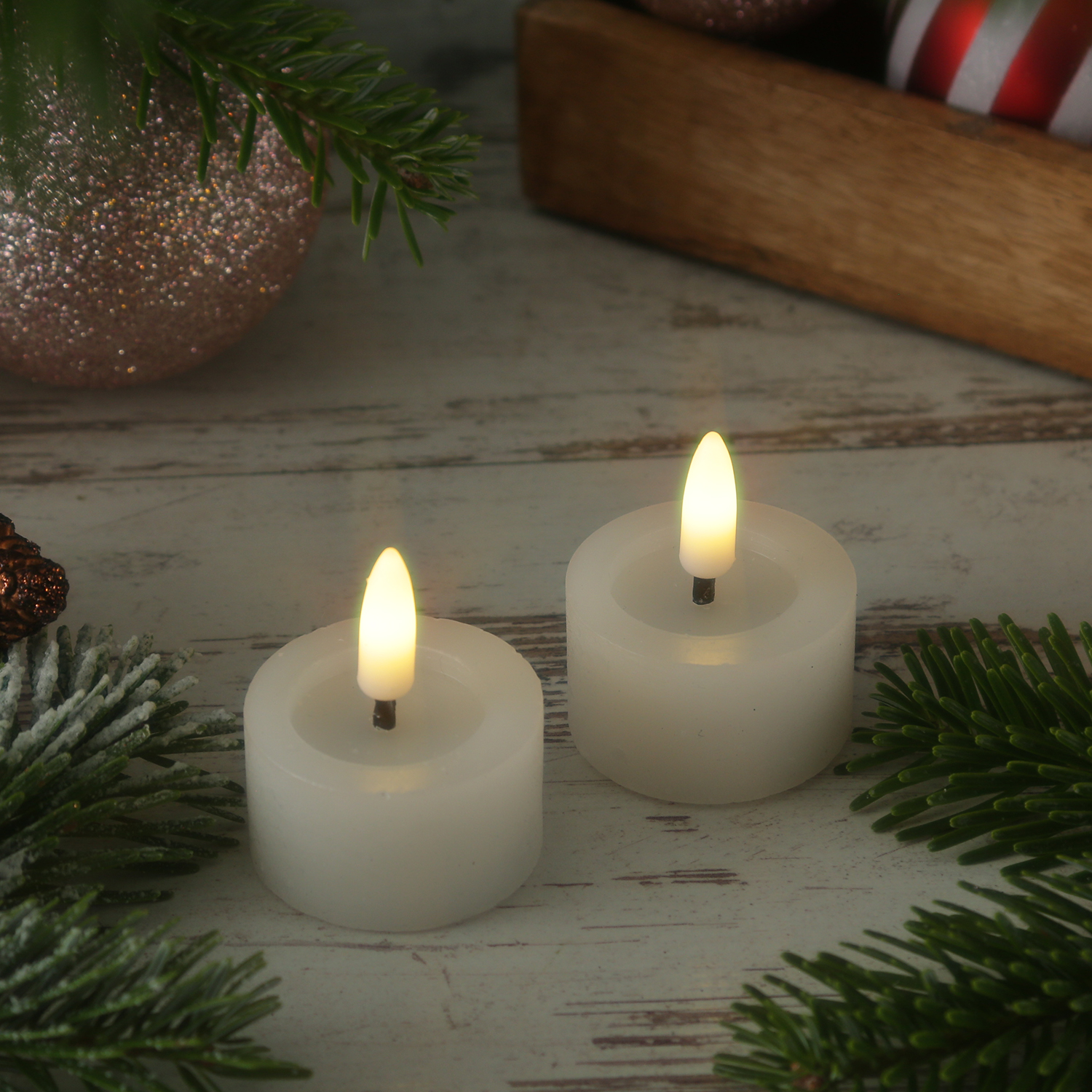 LED Teelichter LINA - Rustik-Optik - Echtwachs - Timer - mit Batterien - D: 4,4cm H: 5cm - 2St.