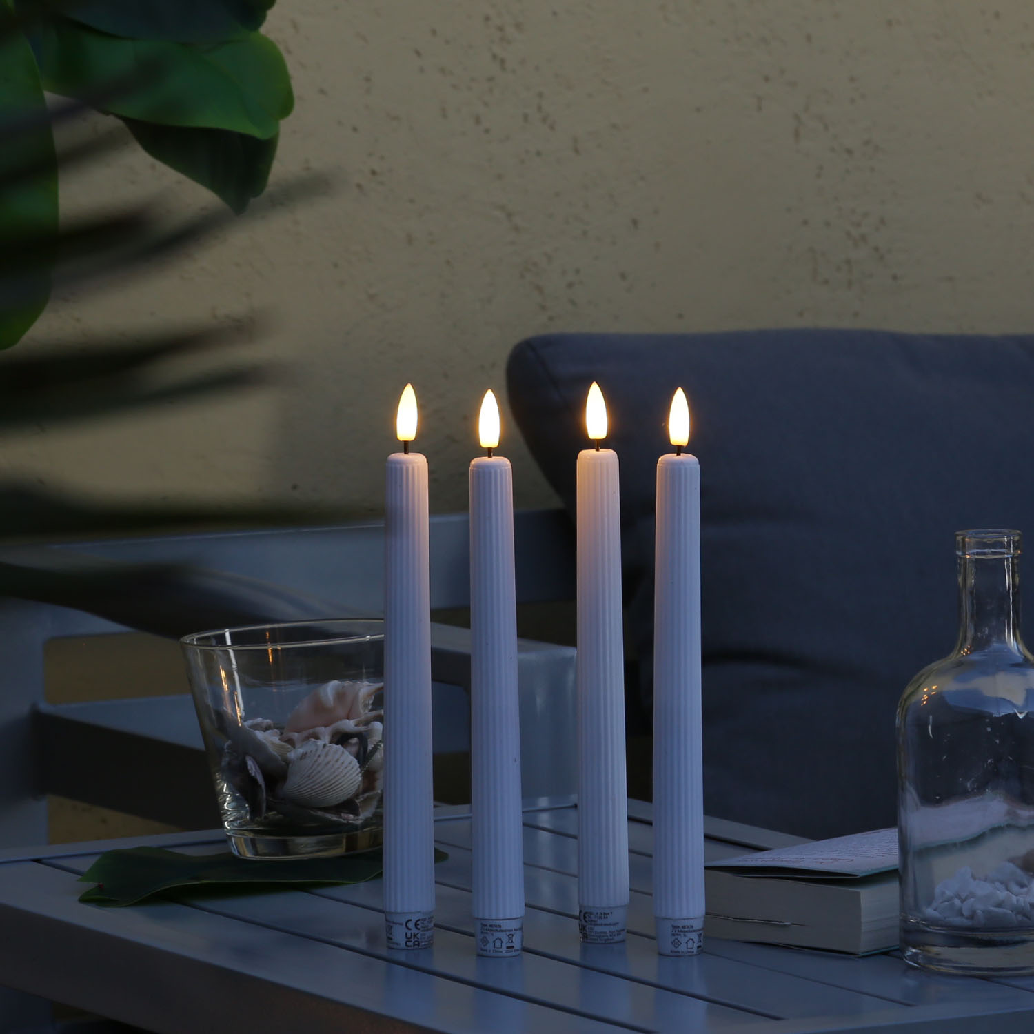 LED Stabkerze LIV - LED Tafelkerzen mit Rillen - Kunststoff - H: 25cm - Timer - weiß - 2er Set