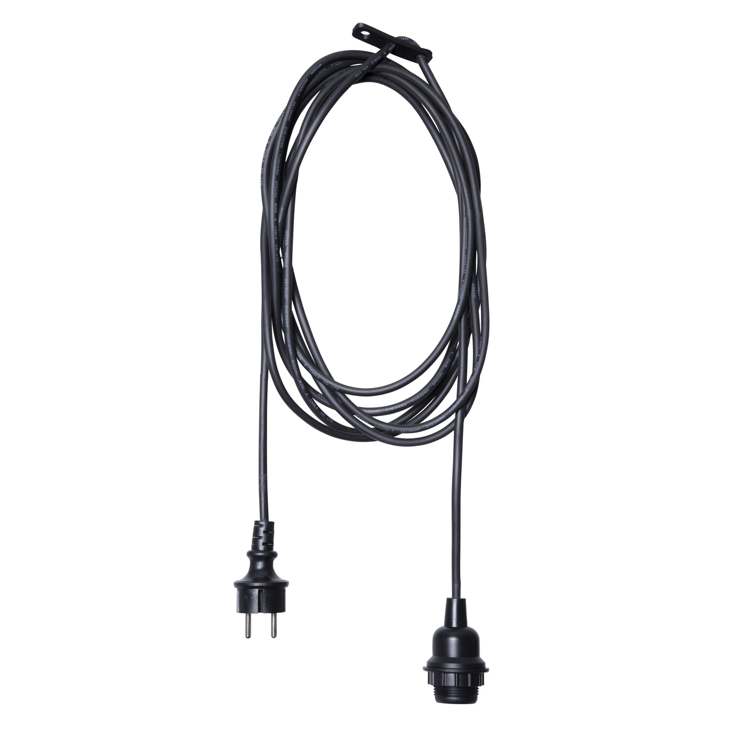 Kabel mit E27 Lampenfassung -  für Lampenschirme/Hängeleuchten - für Innen/Außen - 5m - schwarz
