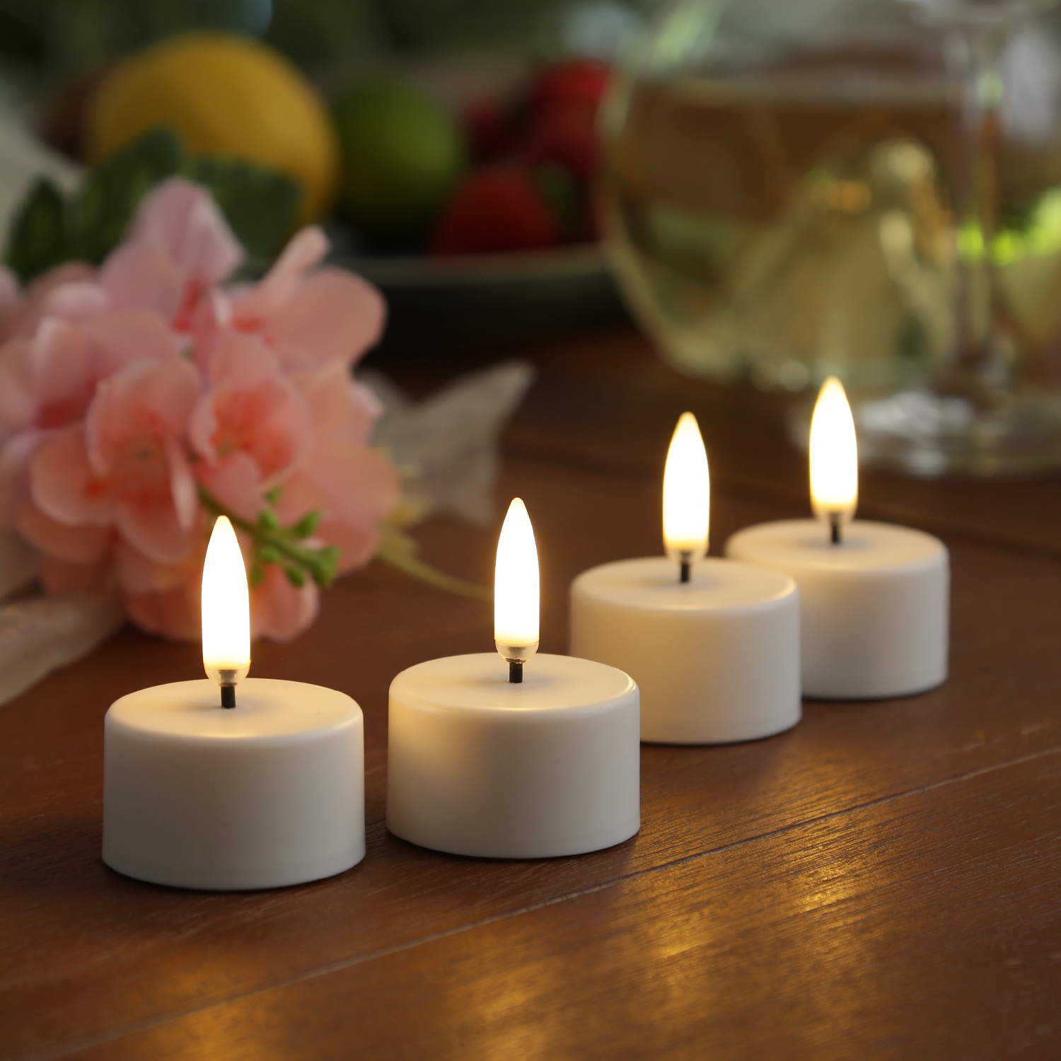 LED Teelichter THEA - Kunststoff - D: 3,9cm - H: 5cm - Timer - inkl. Batterie - weiß - 4er Set