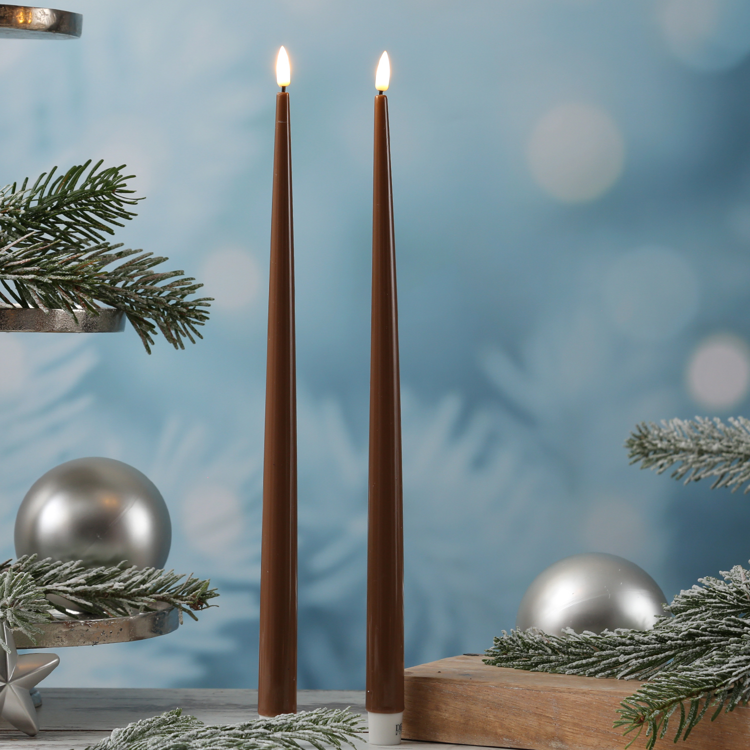 LED Stabkerzen ELLA - Echtwachs - realistische 3D Flamme - H: 38cm - karamell - 2 Stück