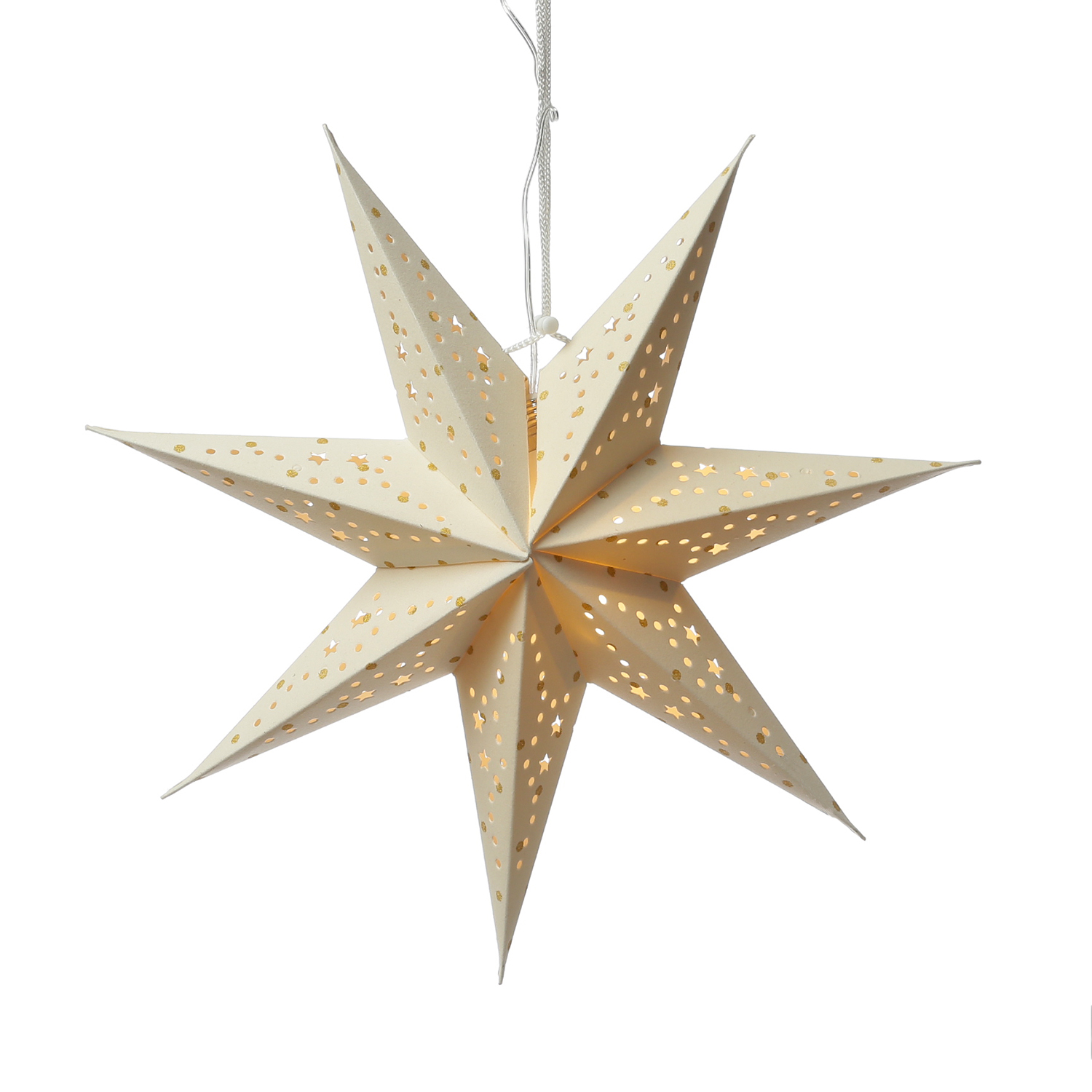 LED Papierstern mit Stoffbezug - Samtstern - 7-zackig - 6LED - D: 38cm - Batterie - Timer - beige