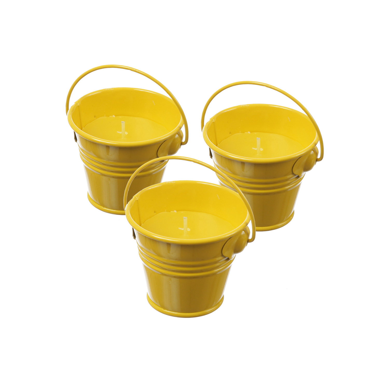 Duftkerzen CITRONELLA - Outdoor Kerzen im Metalleimer - H: 5,5cm - gelb - 3er Set