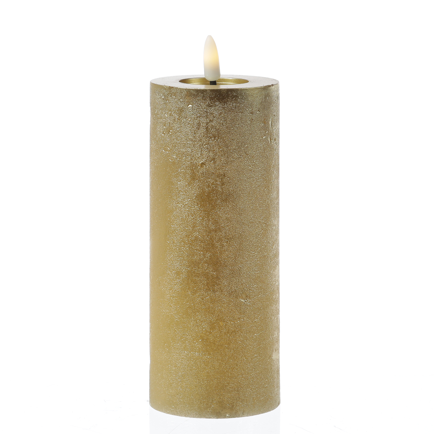 LED Kerze LINA - Rustik-Optik - Echtwachs - 3D Flamme - H: 19cm - D: 7cm - Timer - gold