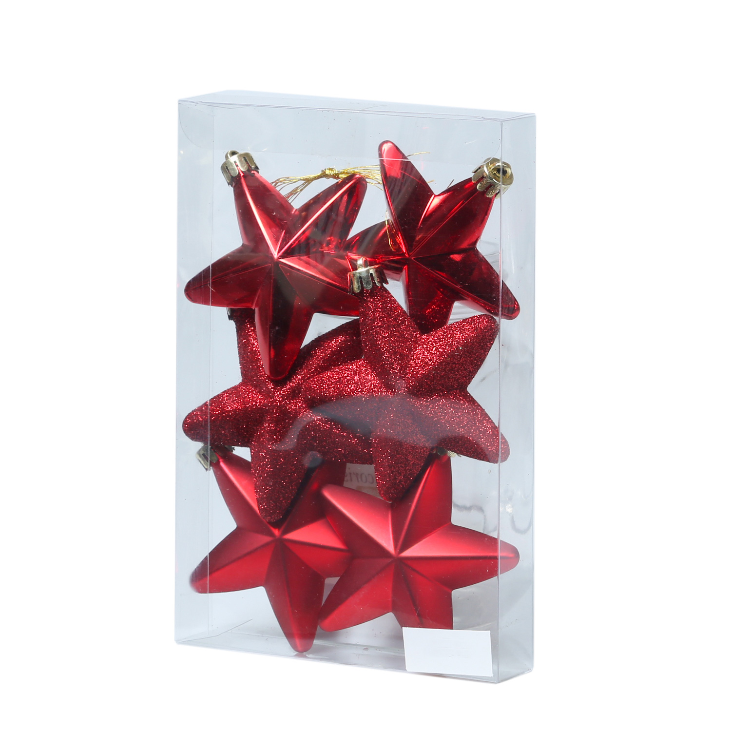 Christbaumschmuck STERN - Weihnachtsschmuck - bruchfest - glänzend matt glitzernd - rot - 6 Stk.