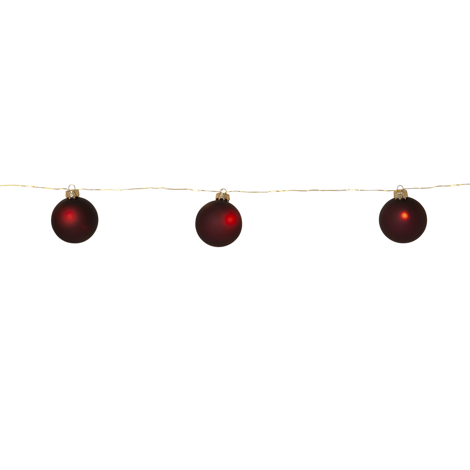 LED Lichterkette Christbaumkugel - Glas - 22 warmweiße LED - L: 1,6m - Timer - Batterie - rot
