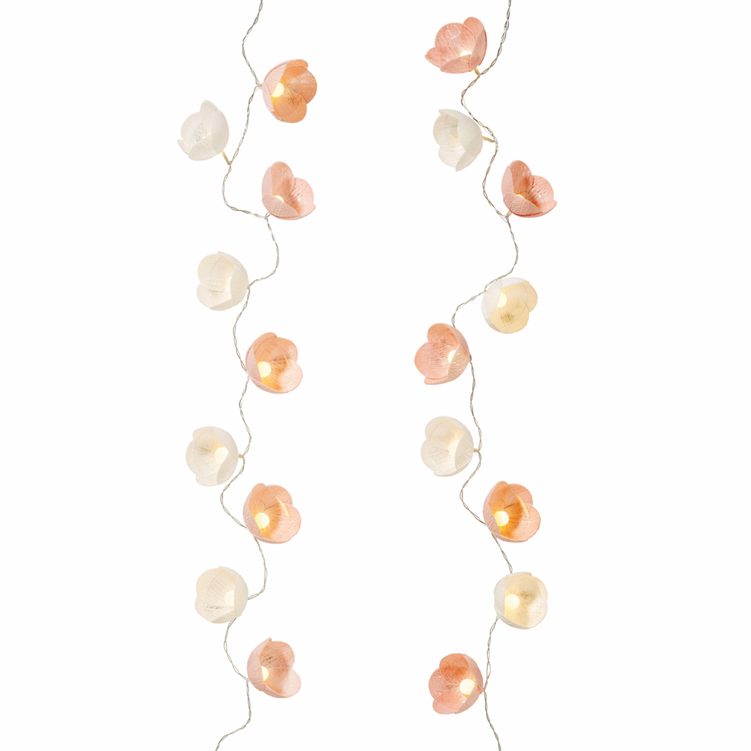 LED Lichterkette Blumen - 15 weiße u. rosa Blüten - Batterie/Timer - L: 1,4m - Innen/Außen