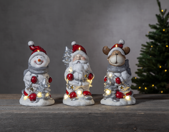 LED Keramik Figur "Friends" - Schneemann - 6 warmweiße LED - H: 23cm - Batteriebetrieb