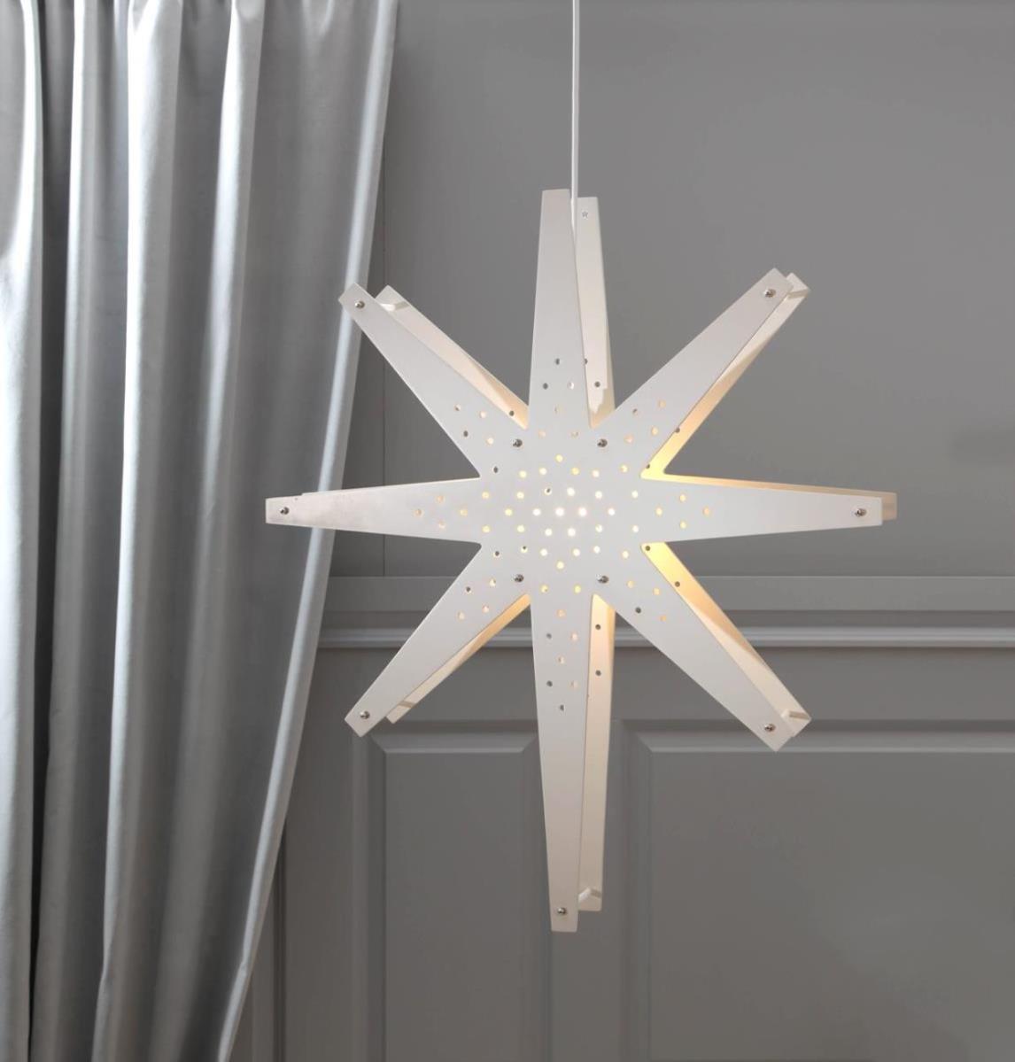 Holzstern -Tall- - haengend - 8-zackig - D 60cm- H- 70cm - inkl. Kabel - weiss