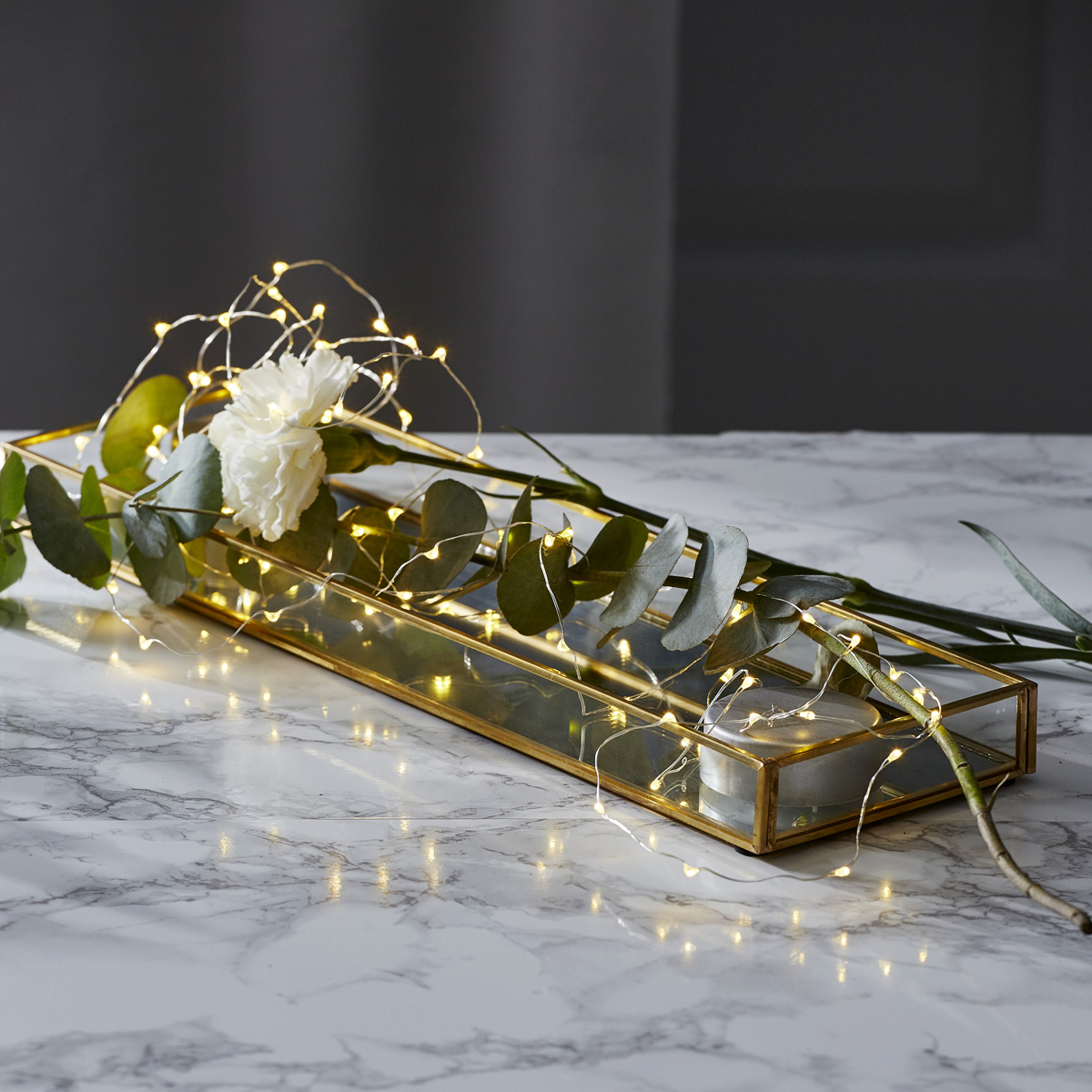 LED Drahtlichterkette "Dew Drop" - 20 warmweiße LED - silberner Draht - 1m - Batteriebetrieb - Timer