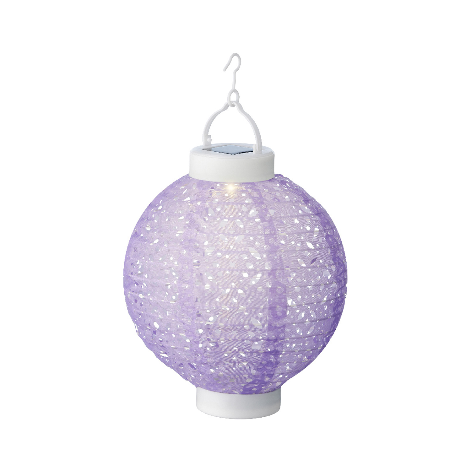 LED Solar Lampion - mit Muster - warmweiße LED - H: 23cm - D: 20cm - Lichtsensor - lila