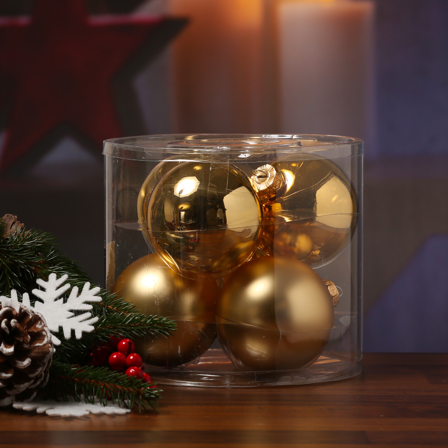 Christbaumkugel - Weihnachtsbaumkugel - Glas - D: 8cm - glänzend und matt - gold - 6er Set