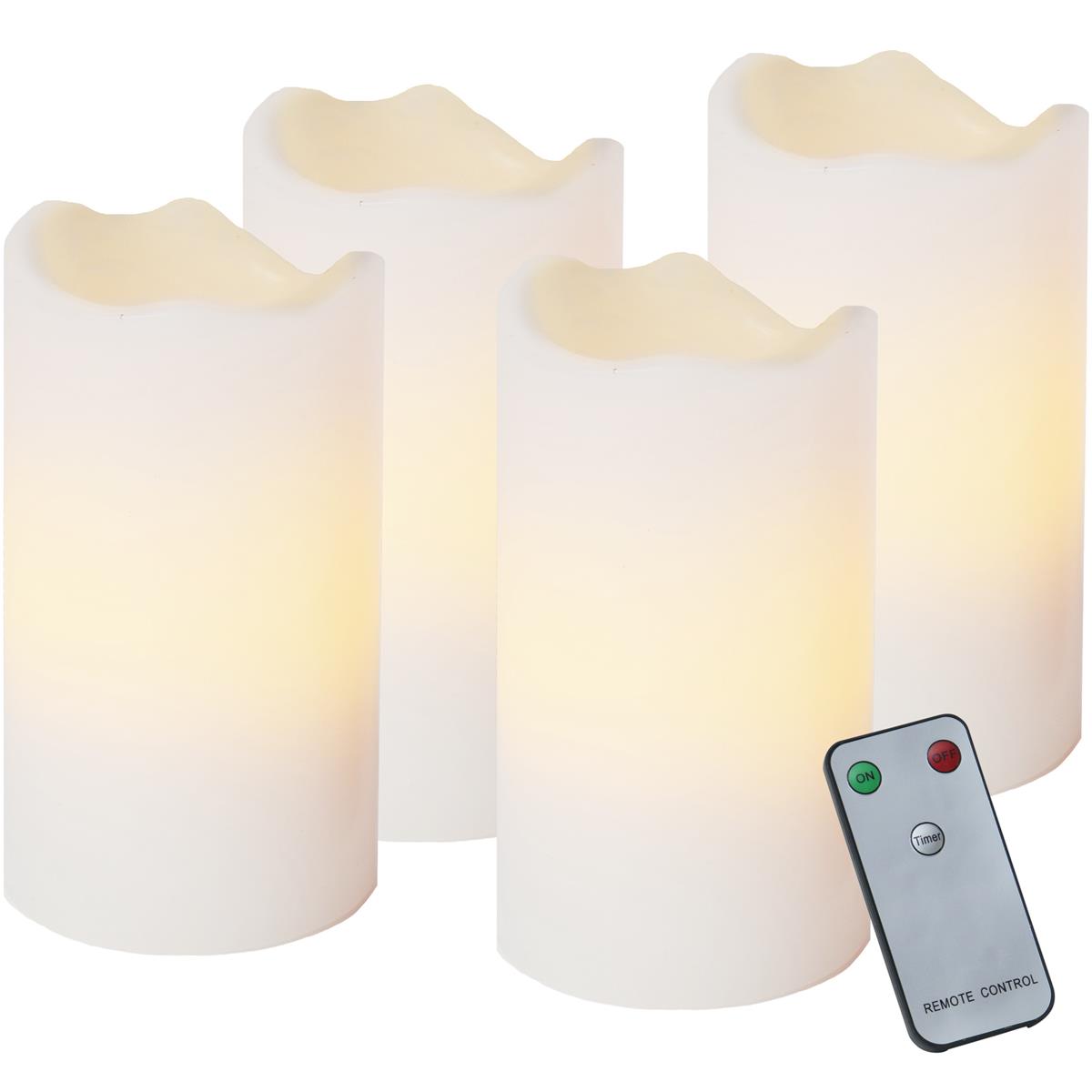 LED Kerzenset - Echtwachs - flackernde LED - Timer - Fernbedienung - weiß - 4er Set