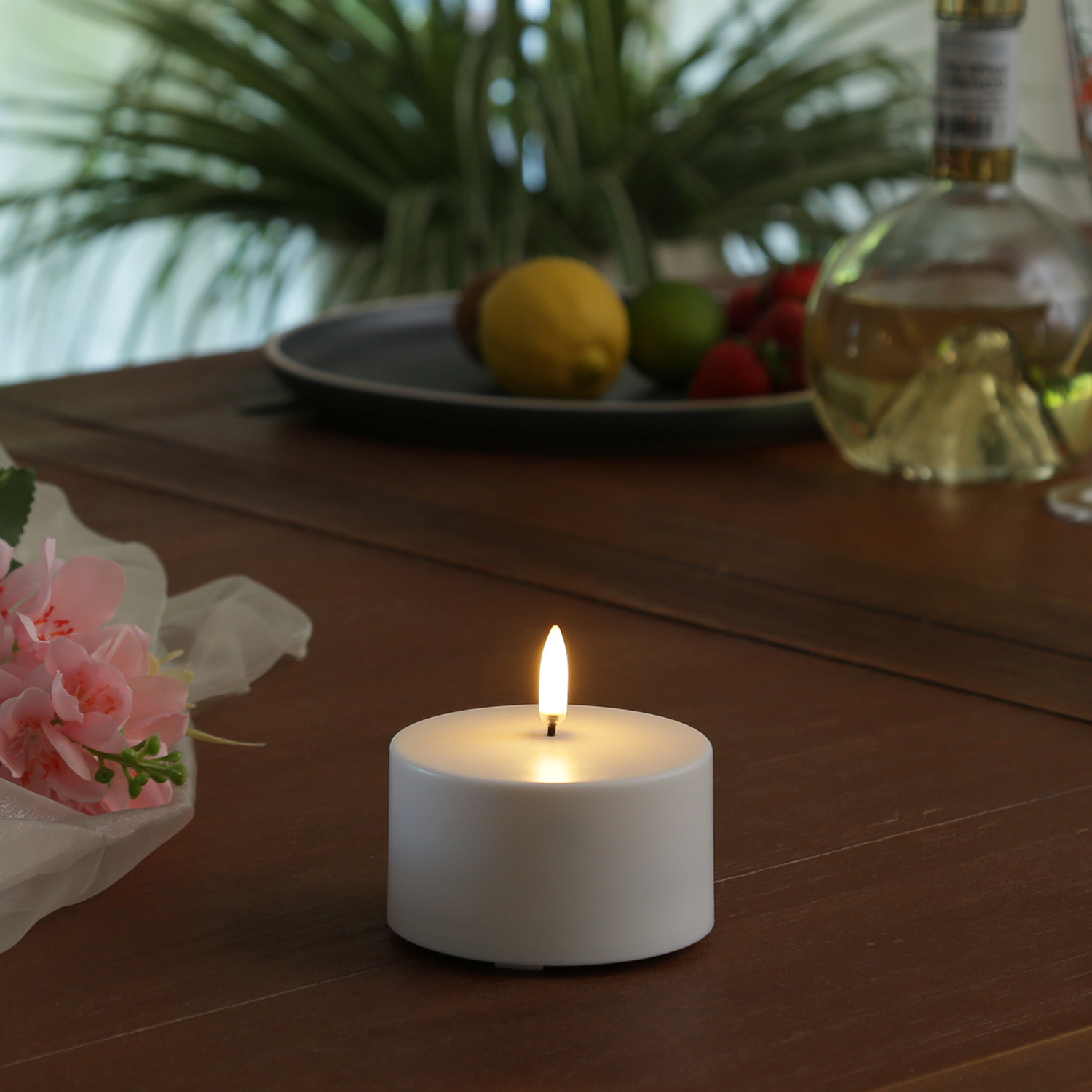 LED Kerze THEA - Kunststoff - Timer - H: 5cm - D: 8,4cm - bis zu 1000 Std.  - für Außen - weiß