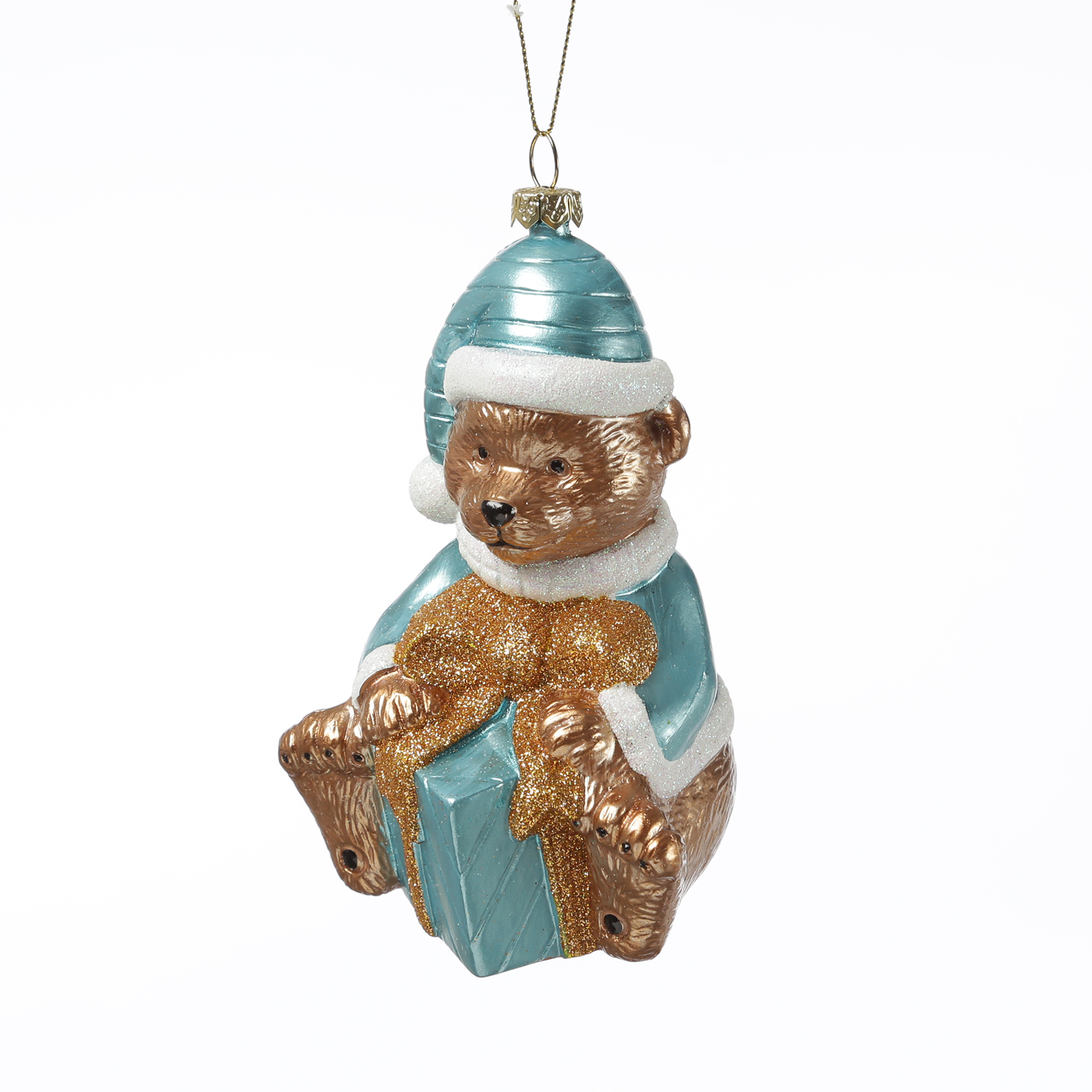 Weihnachtsbaumschmuck Teddybär mit Geschenk - Christbaumschmuck - Kunststoff - H: 13cm