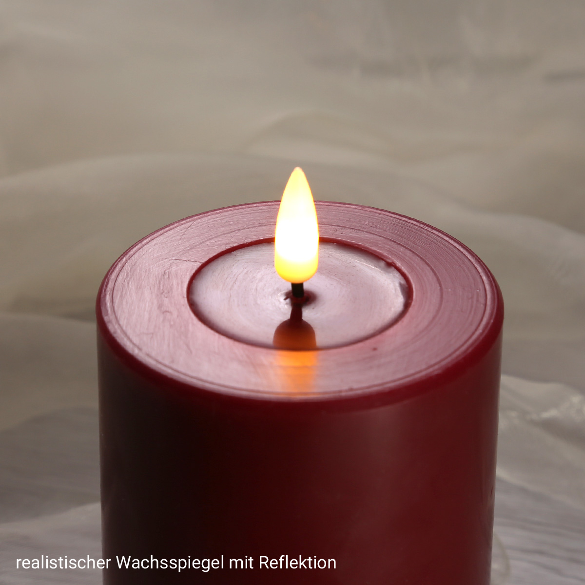 LED Kerzenset MIA - Echtwachs - H: 10cm/D: 5cm - mit Batterien/Fernbedienung - bordeauxrot - 4er Set