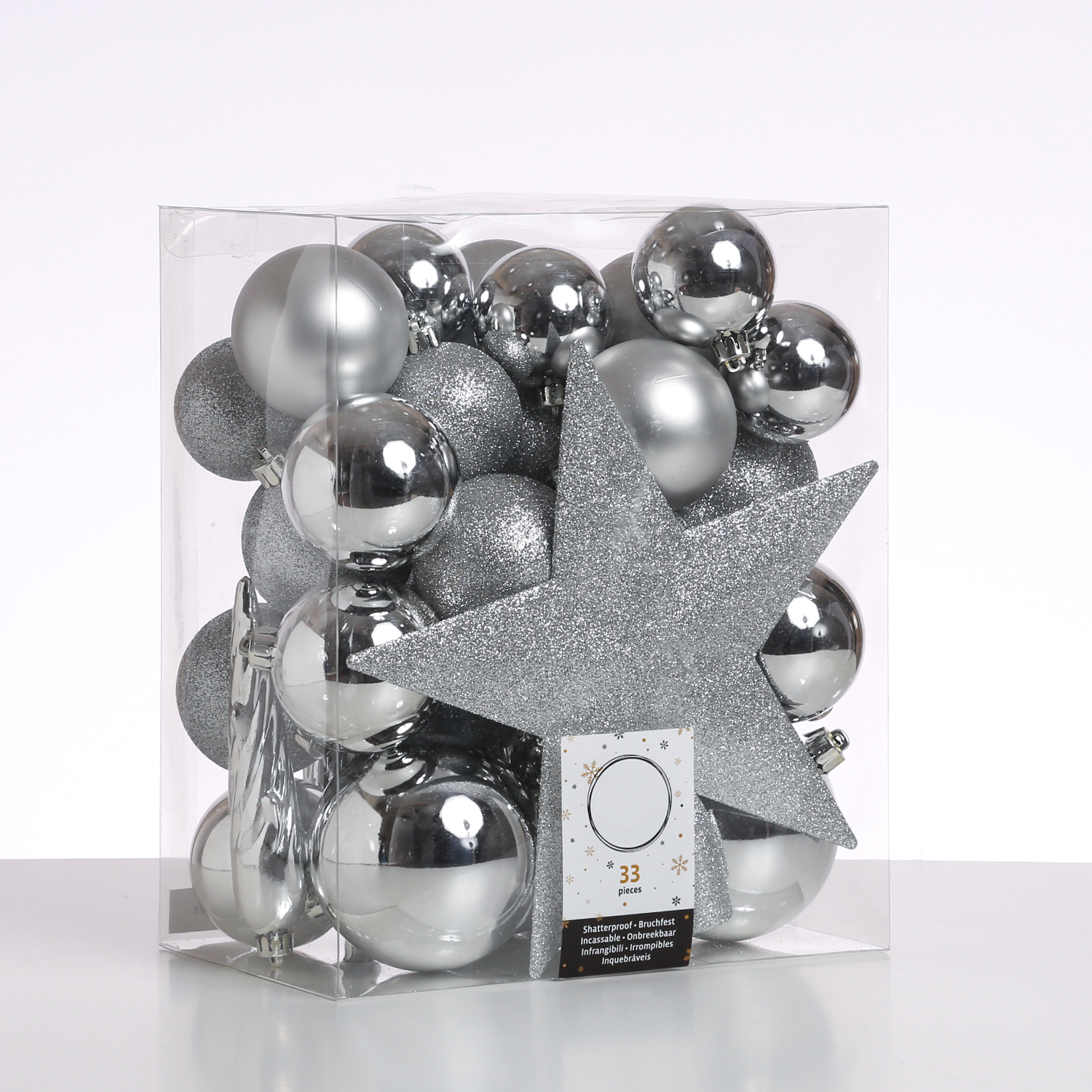 Christbaumkugel - Weihnachtsbaumkugel - bruchfest - glänzend, matt und glitzernd - silber - 33er Set Christbaumkugel - Weihnachtsbaumkugel - bruchfest - glänzend, matt und glitzernd - silber - 33er Set