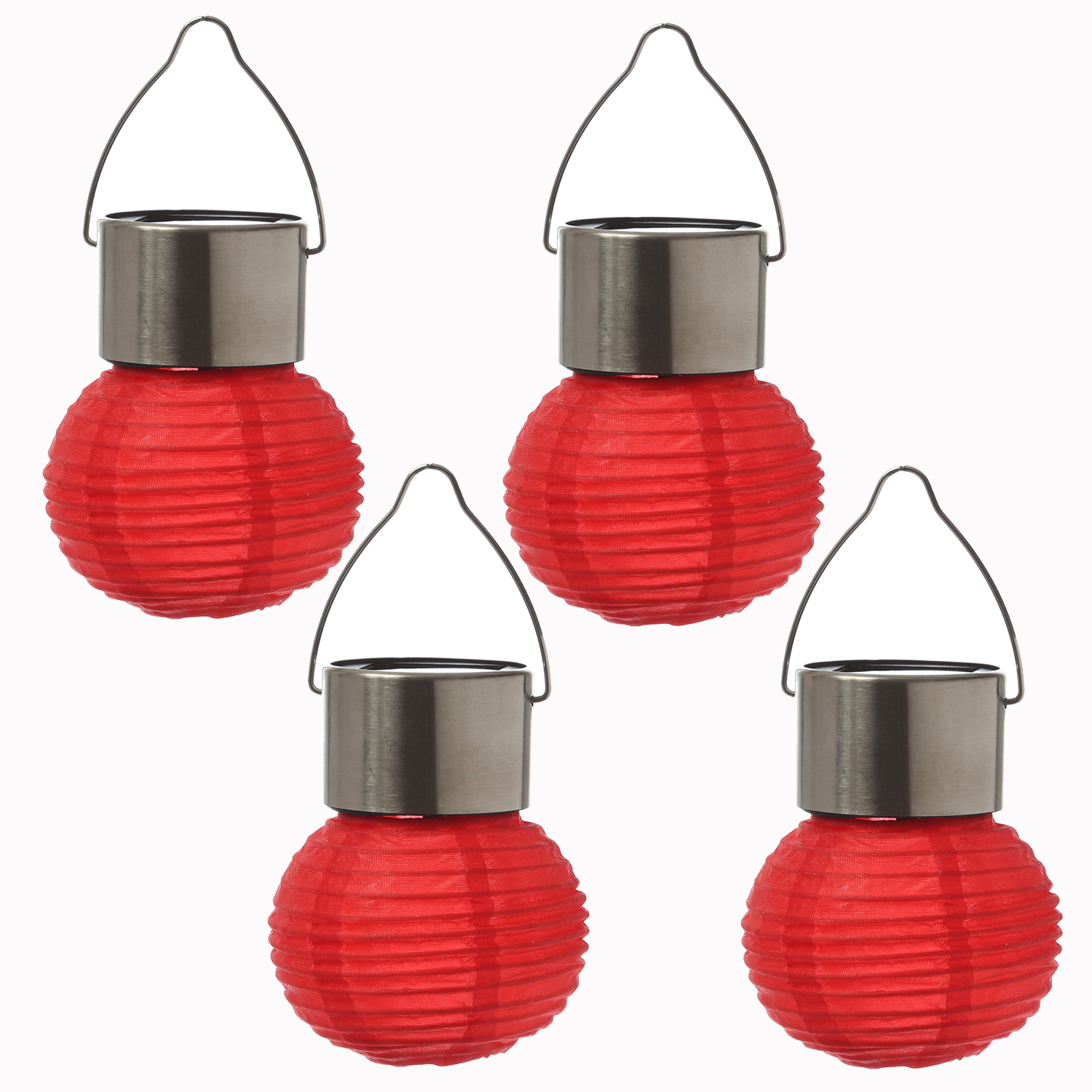 LED Solar Mini Lampions - kaltweiße LED - H: 9,5cm - D: 7cm - Lichtsensor - rot - 4er Set