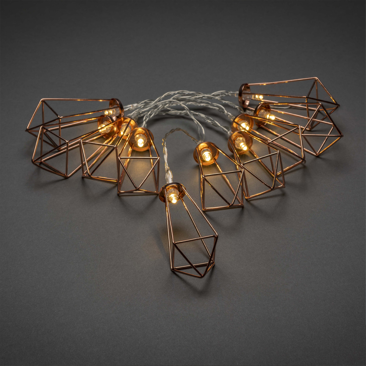 LED Lichterkette RUBIN - 10 warmweiße LED - Batterie - Timer - L: 0,90m - kupferfarben