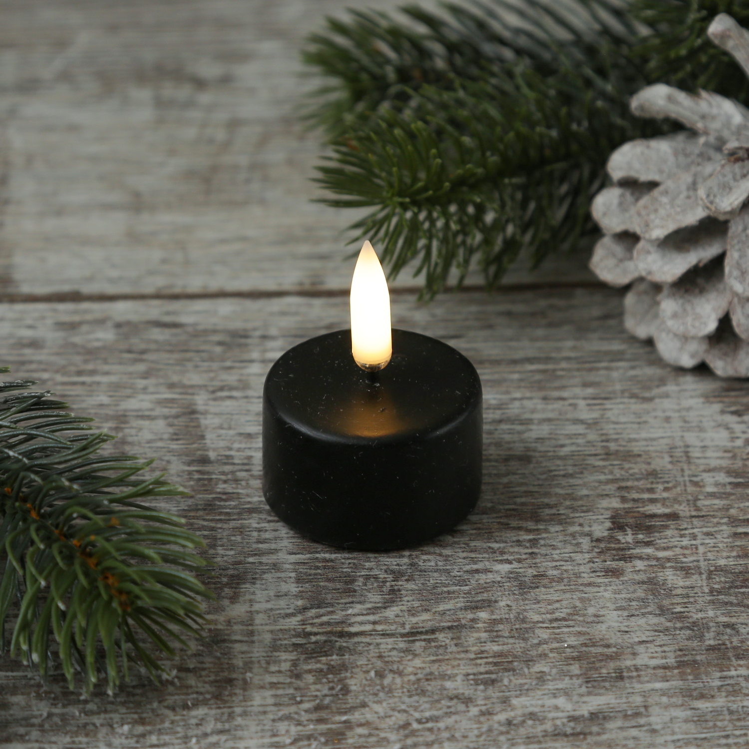 LED Teelicht THEA - realistische 3D Flamme - D: 4cm - Timer - Batteriebetrieb - schwarz