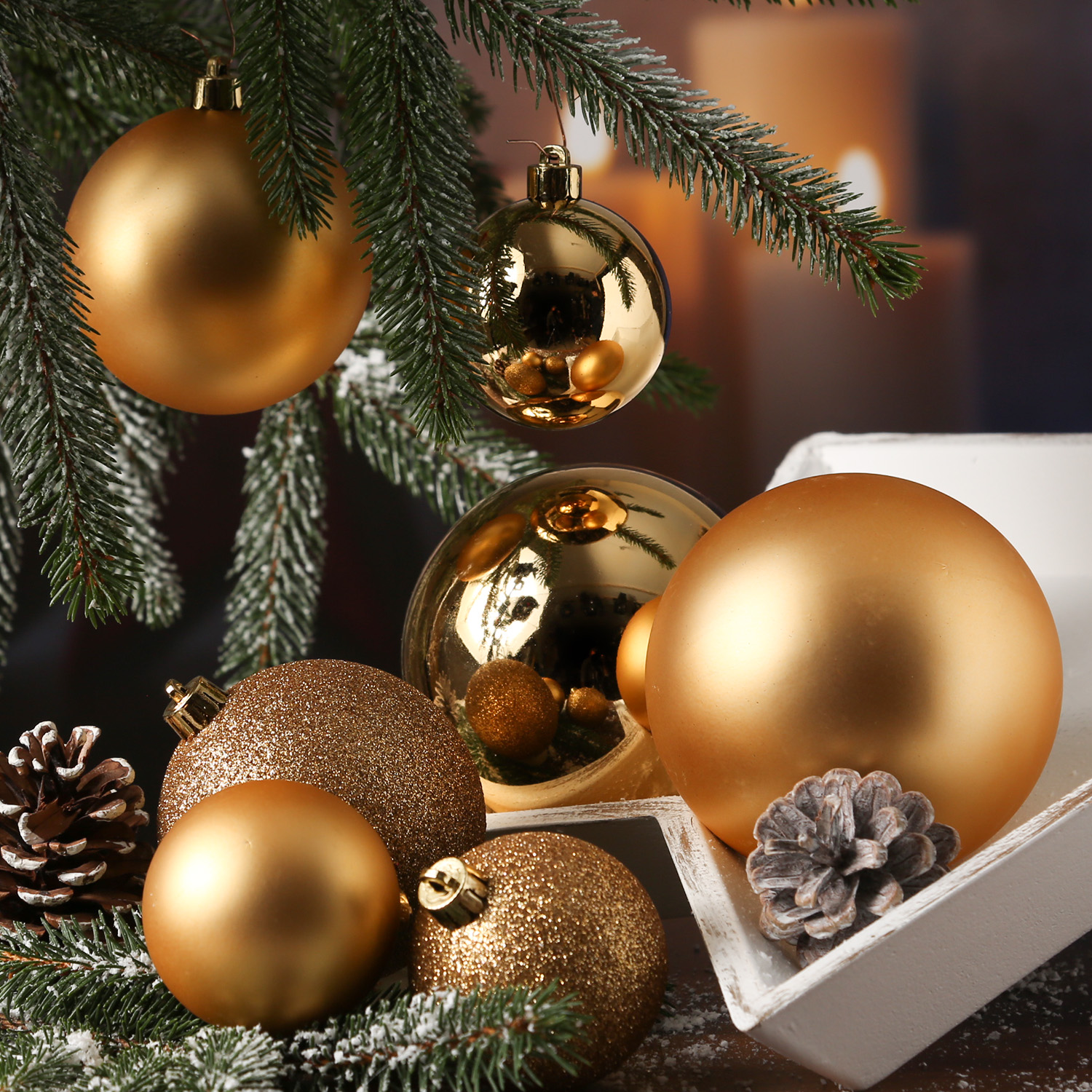 Christbaumkugel - Weihnachtsbaumkugel  - bruchfest - glänzend, matt und glitzernd - gold - 26er Set
