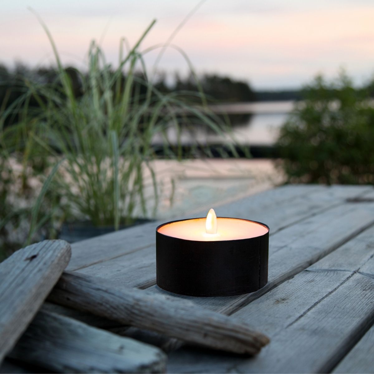 XL LED Kerze Flamme - Marmoroptik - Zement/Wachs - natürliche 3D Flamme - Timer - D: 15cm