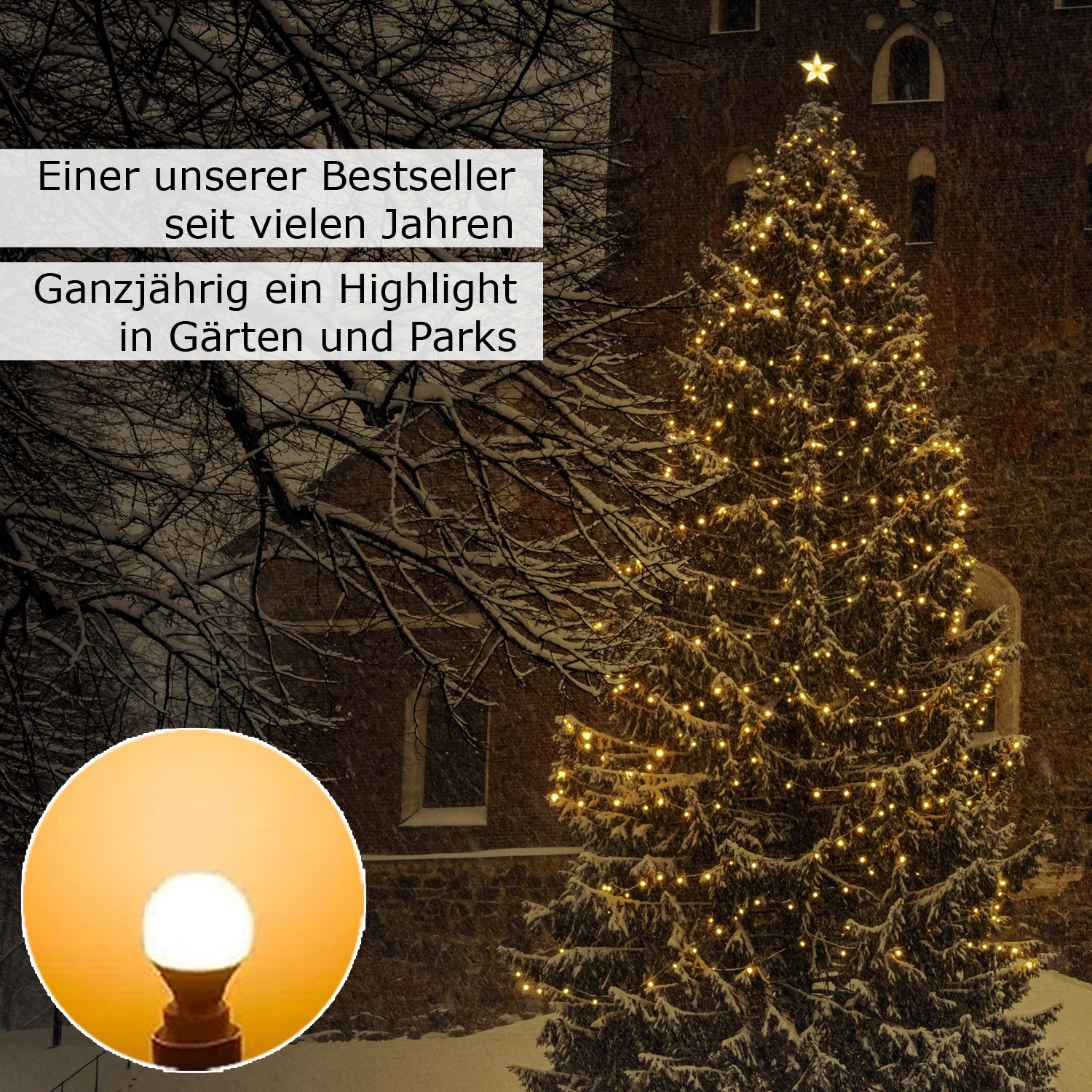 Illu-/Partylichterkette 50m - Außenlichterkette weiß -Made in Germany - 50 warmweiße LED Kugellampen