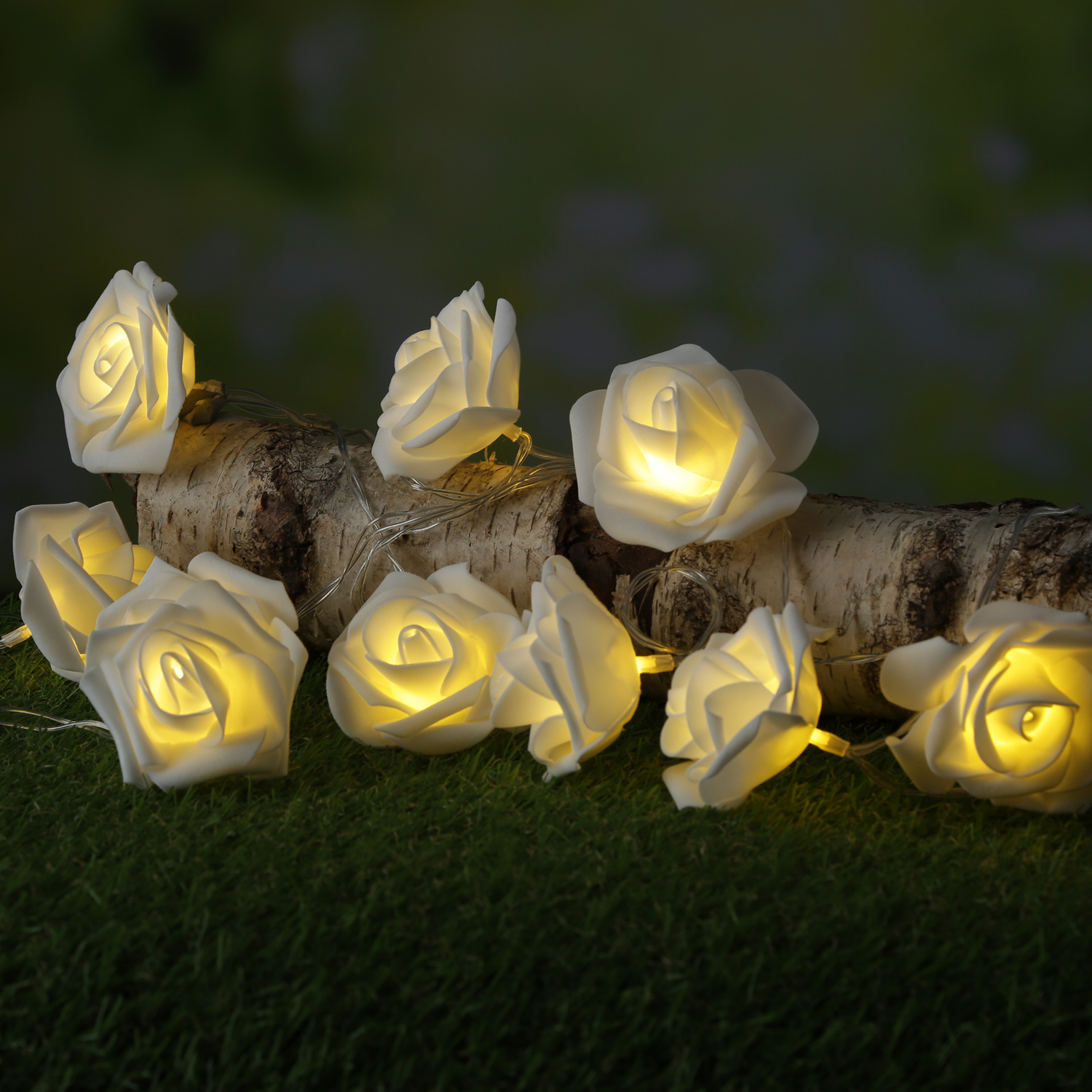LED Lichterkette Rosen - 10 leuchtende Rosen - Timer - Batteriebetrieb - L: 1,8m - für Innen - weiß LED Lichterkette Rosen - 10 leuchtende Rosen - Timer - Batteriebetrieb - L: 1,8m - für Innen - weiß