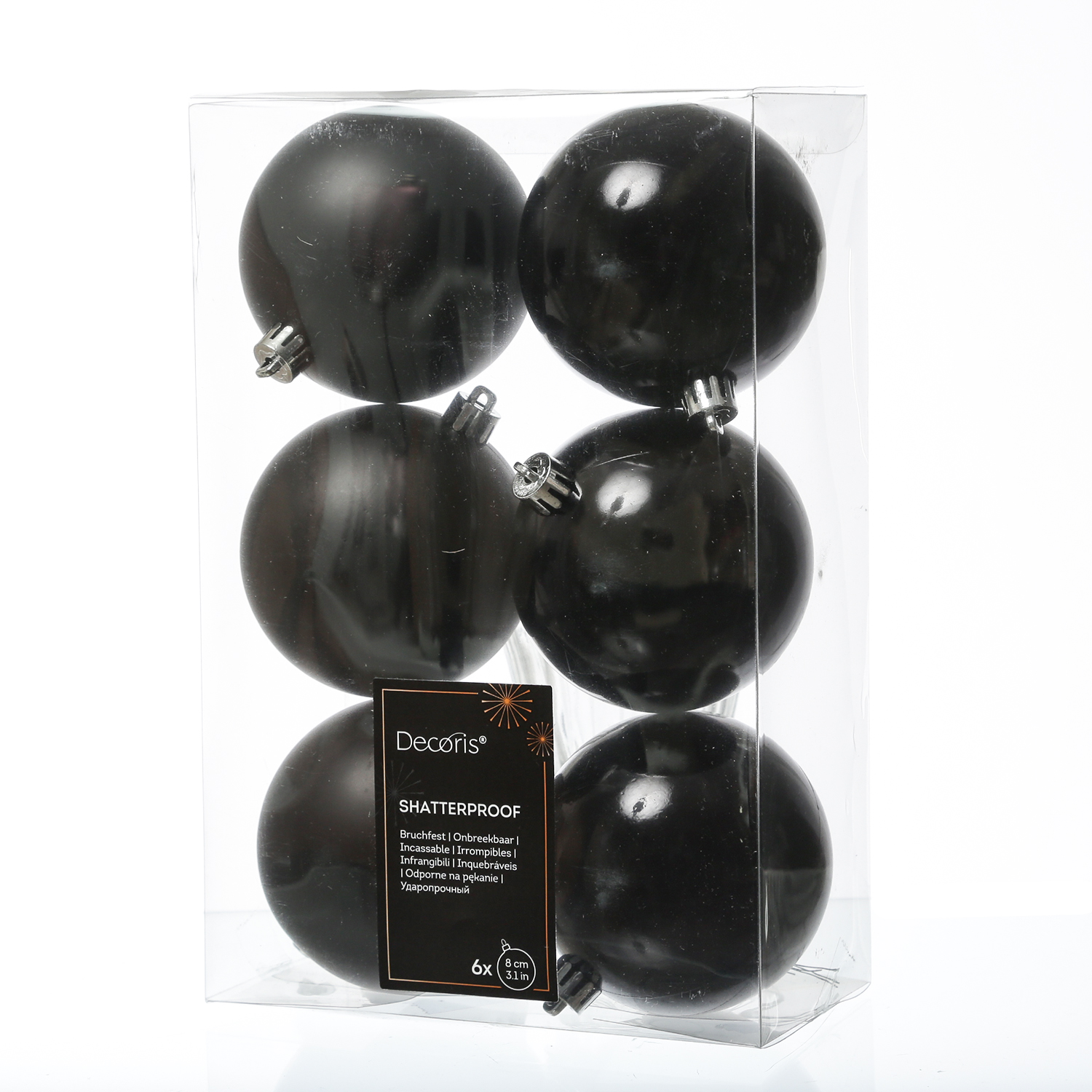 B-Ware Christbaumkugeln - Weihnachtbaumskugeln - bruchfest - D: 8cm - glänzend/matt  - schwarz - 6er Set