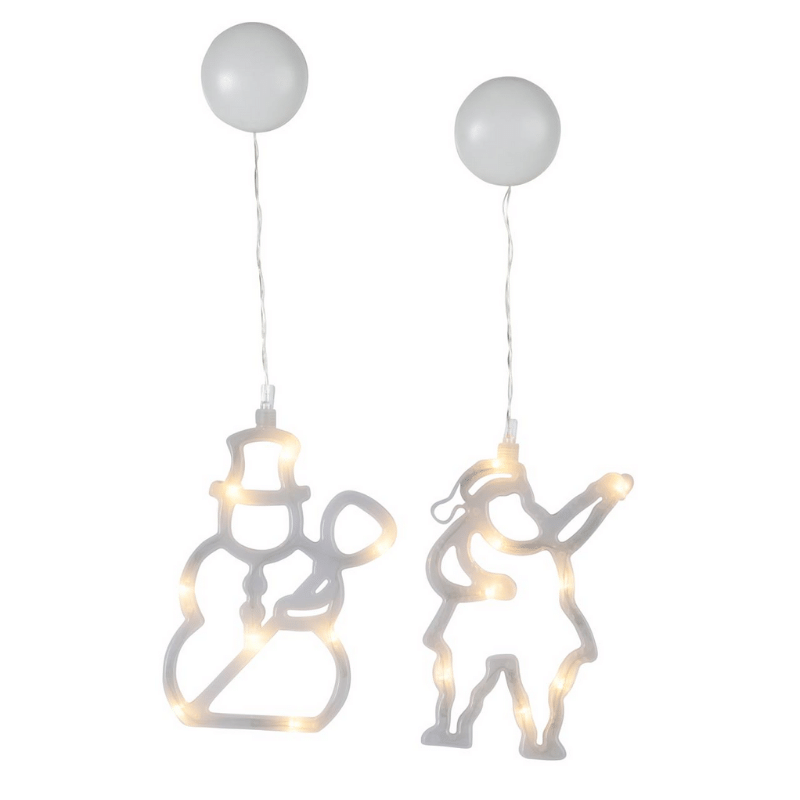 LED-Fensterdeko mit Saugnapf - Schnee- & Weihnachtsmann - 2er Set - je 8 warmweiße LED  - Batterie