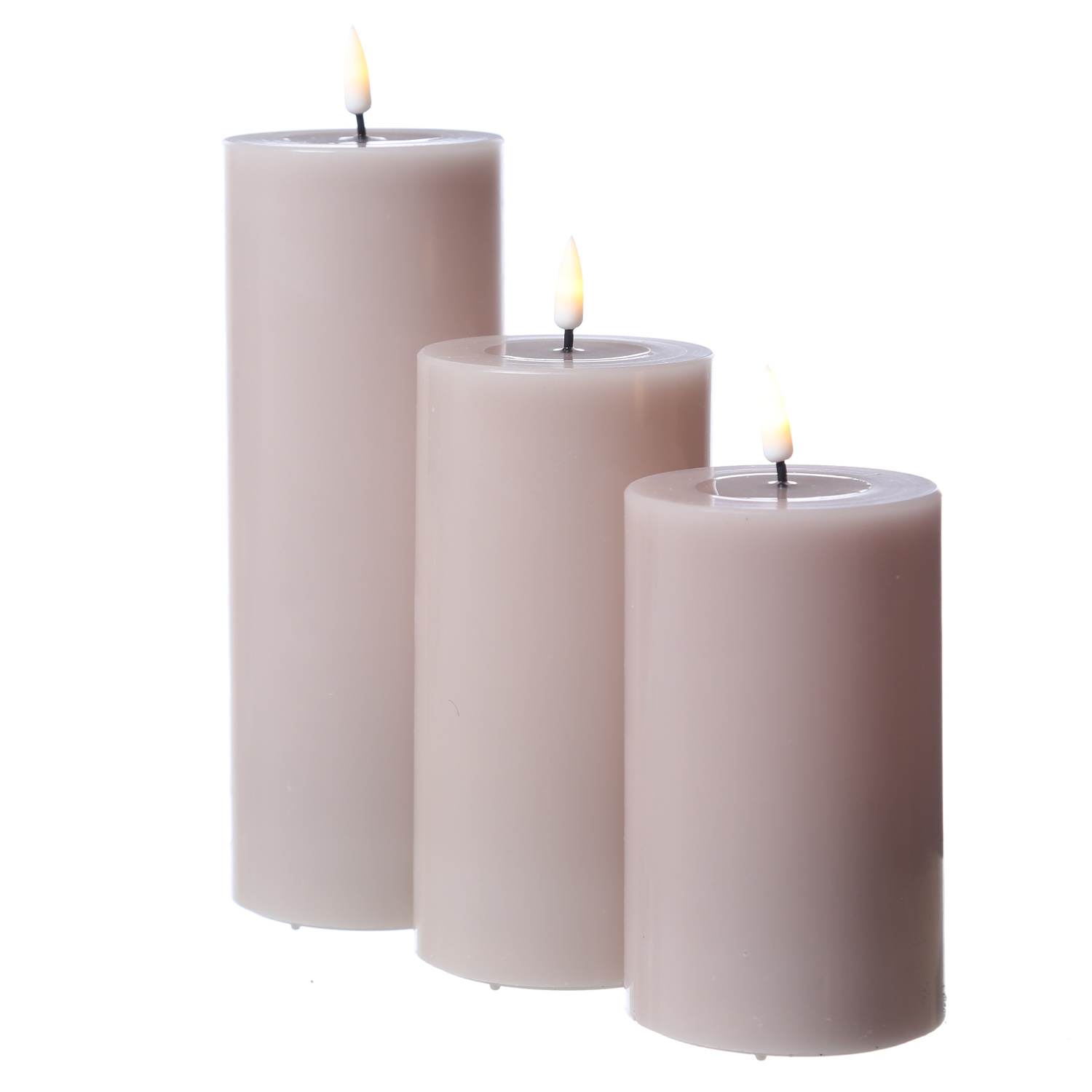 LED Stumpenkerze MIA - Echtwachs - realistische 3D Flamme - H: 20cm - D: 7,5cm - altrosa